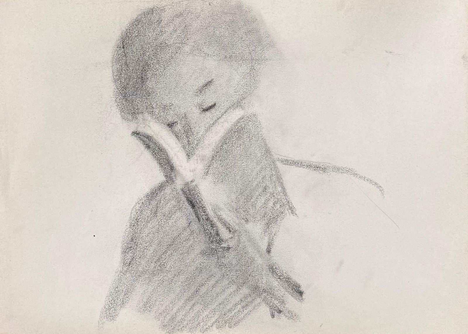 Robert Ladou; Pencil Sketch Portrait of a Lady in Deep Reading Original French Artwork, 20th Century - 2
