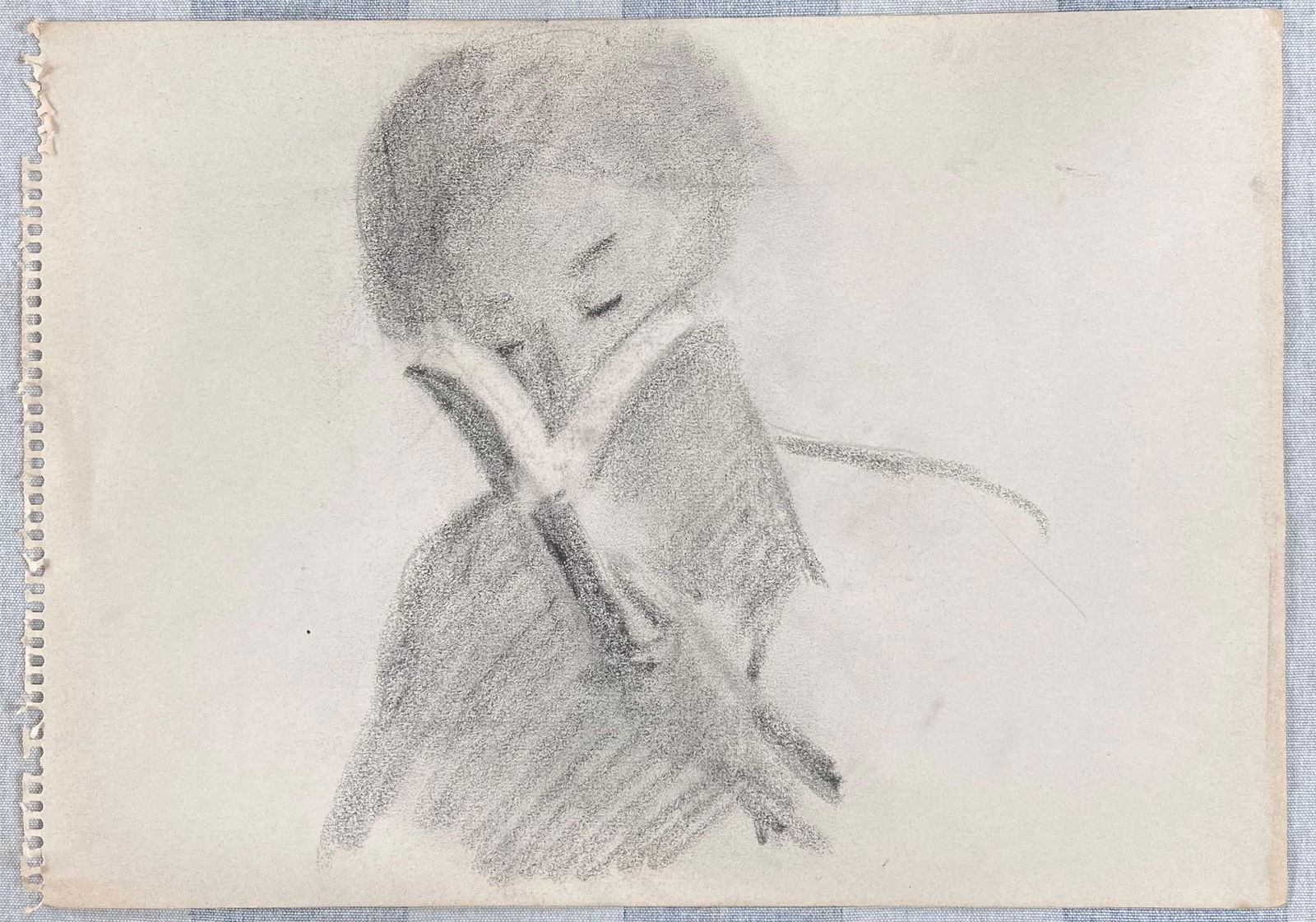 Robert Ladou; Pencil Sketch Portrait of a Lady in Deep Reading Original French Artwork, 20th Century - 3