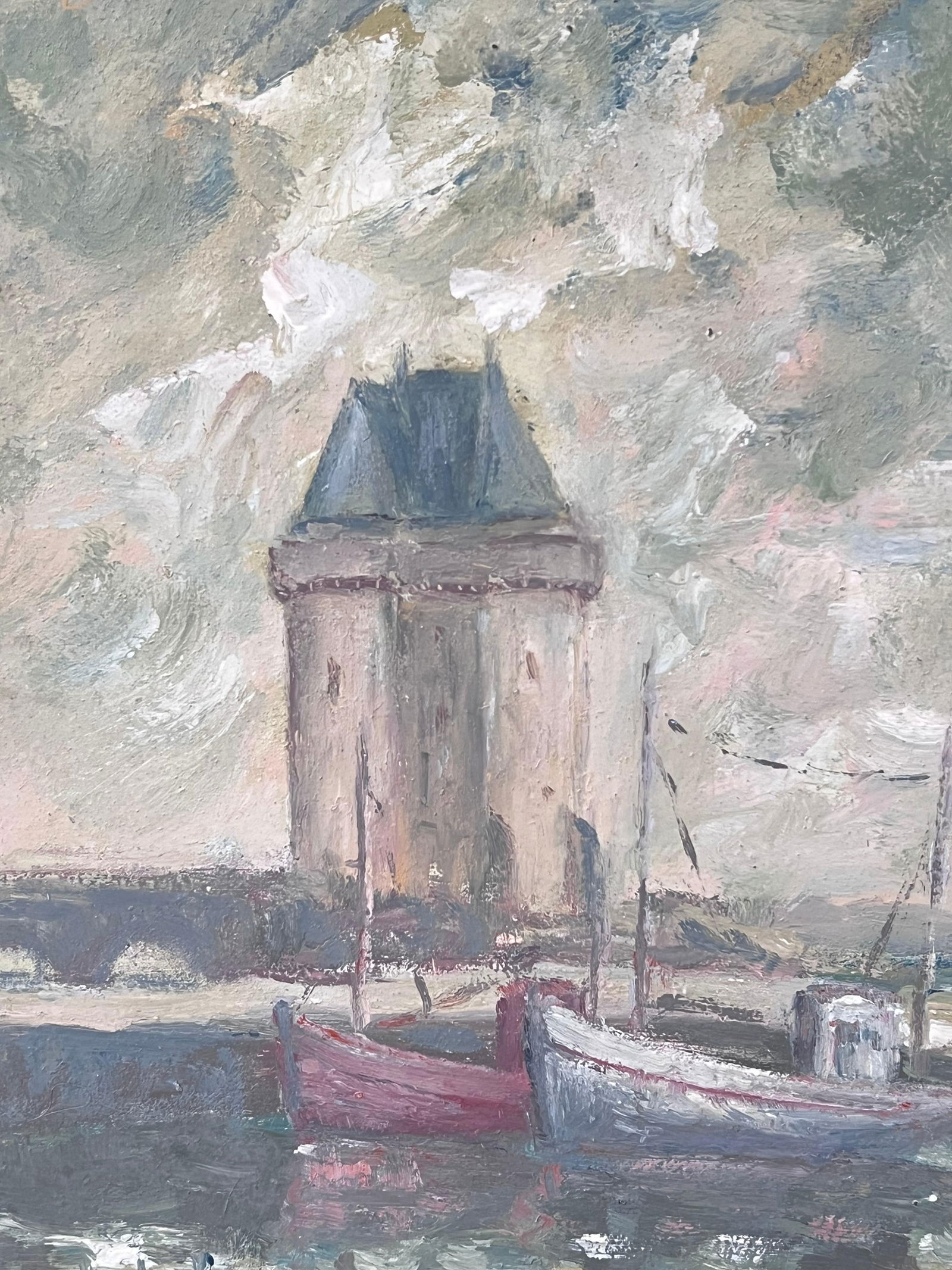 Fanch Lel; Boats Docked Under The Lighthouse Harbour French Landscape Oil Painting - 8