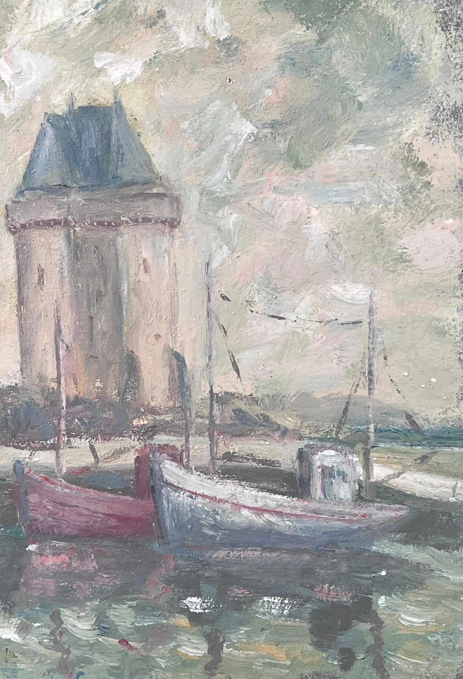 Fanch Lel; Boats Docked Under The Lighthouse Harbour French Landscape Oil Painting - 6