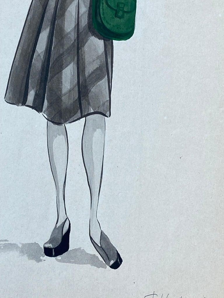 1940's French Fashion Illustration, The Stylish Lady With The Green Features, circa 1940s - 17