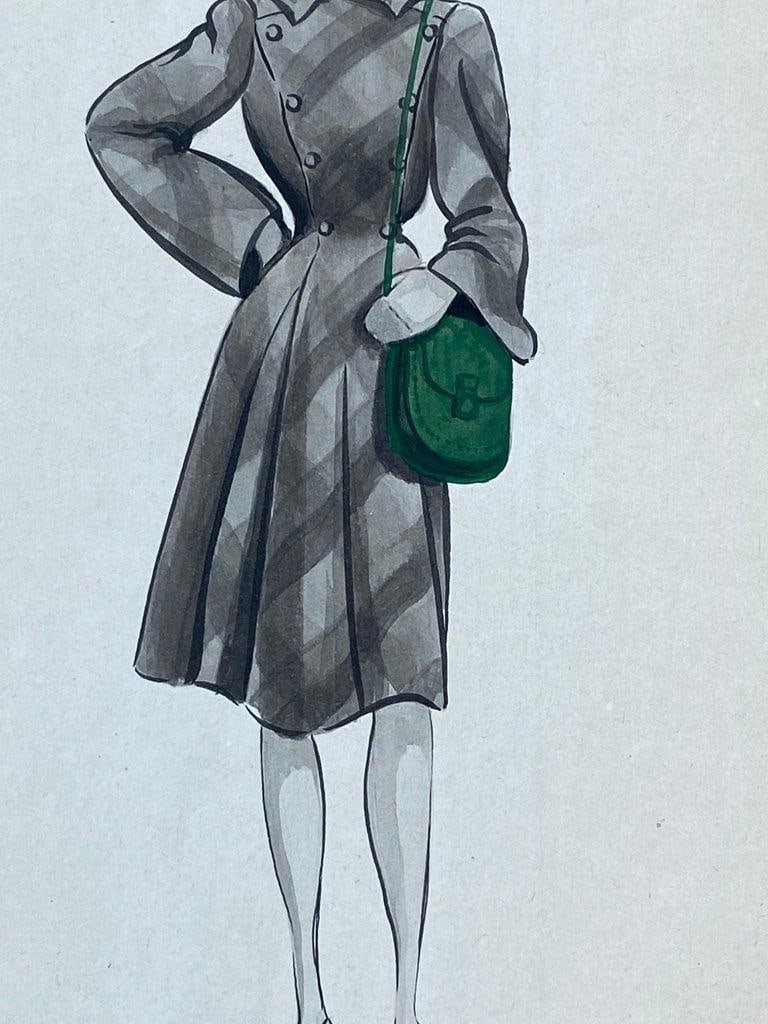1940's French Fashion Illustration, The Stylish Lady With The Green Features, circa 1940s - 2