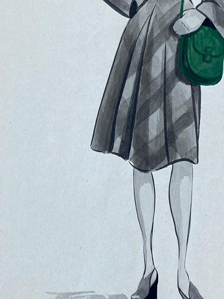 1940's French Fashion Illustration, The Stylish Lady With The Green Features, circa 1940s - 4