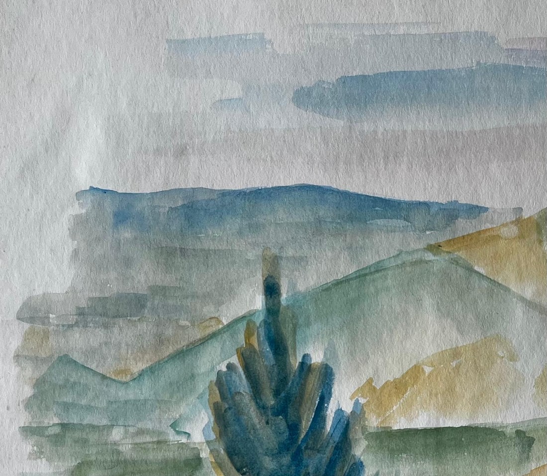 Guy Nicod; Mountain Landscape with Cypress French Modernist Gouache by Guy Nicod - 9