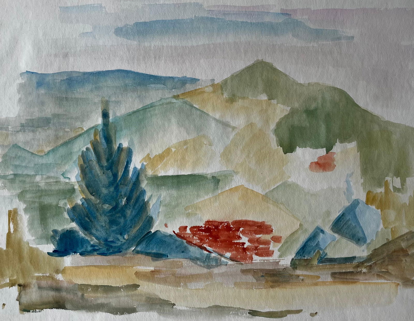 Guy Nicod; Mountain Landscape with Cypress French Modernist Gouache by Guy Nicod - 4