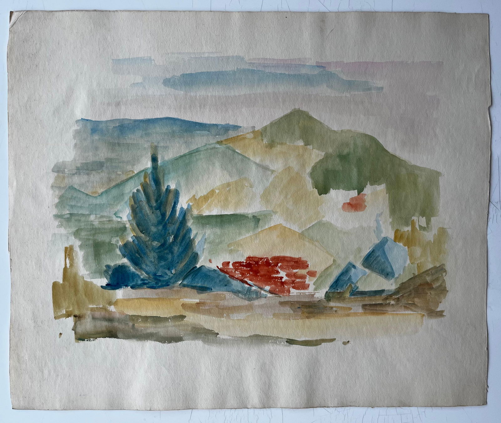 Guy Nicod; Mountain Landscape with Cypress French Modernist Gouache by Guy Nicod - 5