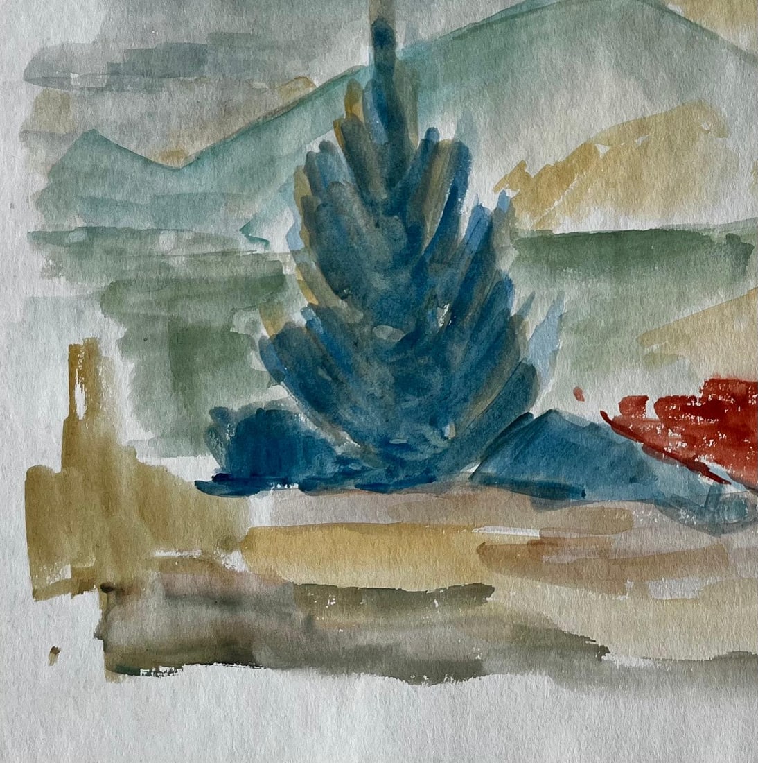 Guy Nicod; Mountain Landscape with Cypress French Modernist Gouache by Guy Nicod - 6