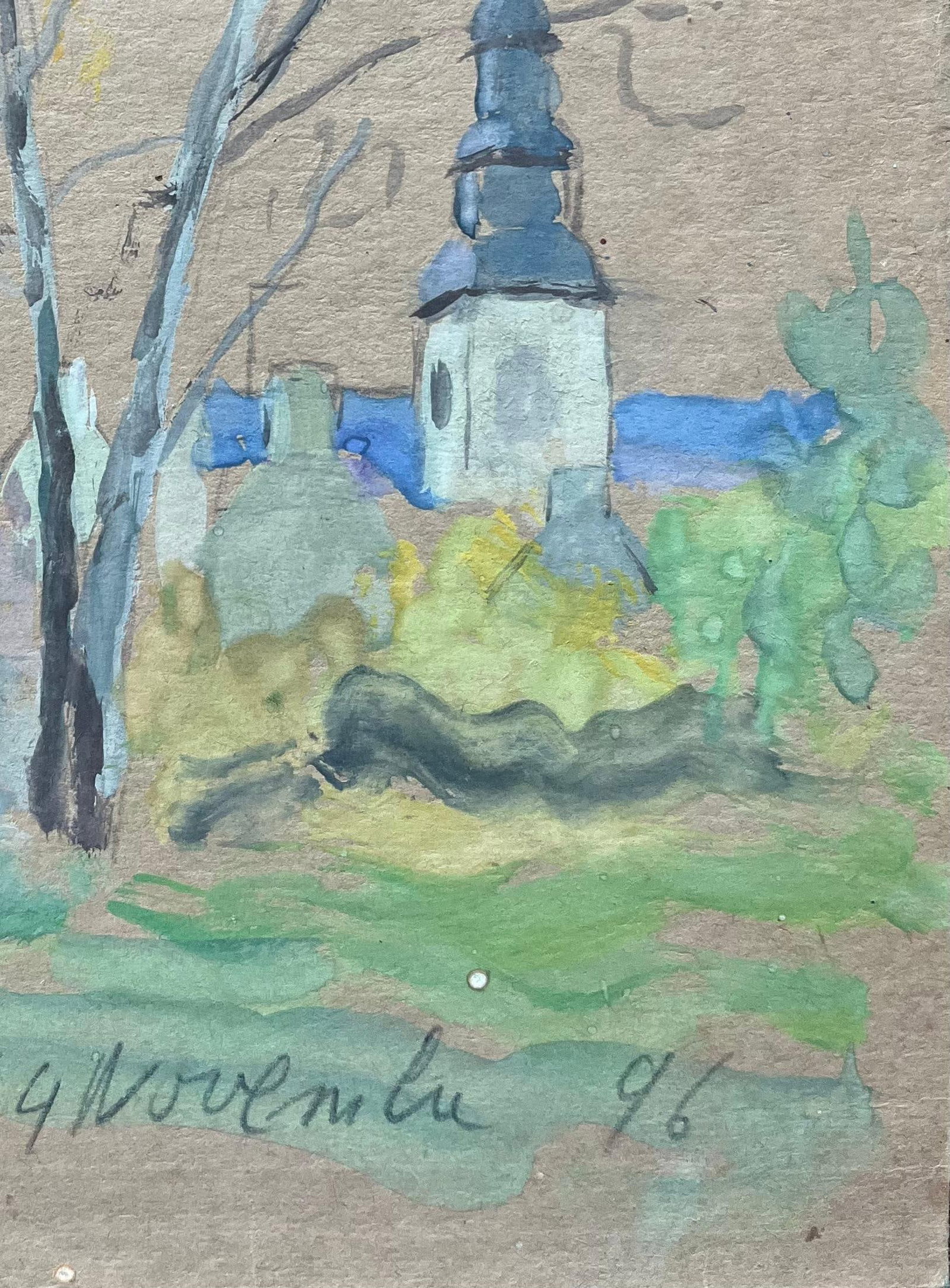 Fanch Lel; French Watercolour of Village Church in Plelan le Grand, 1996 - 10