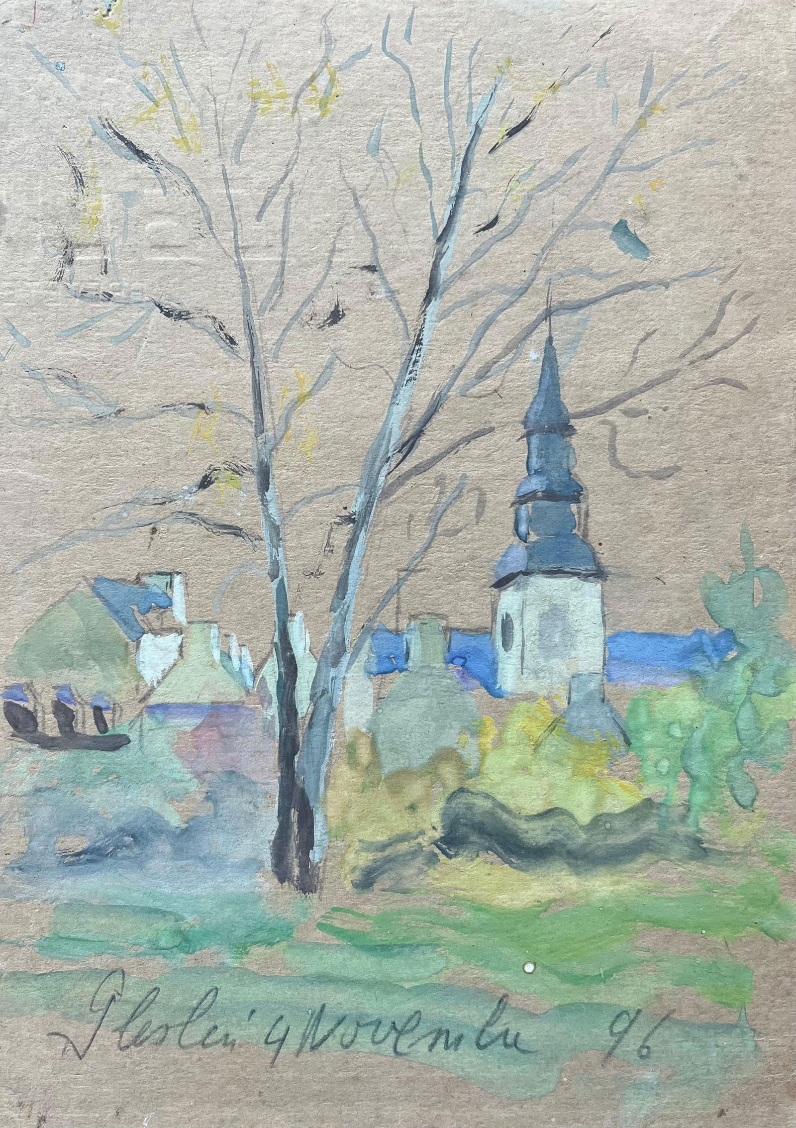 Fanch Lel; French Watercolour of Village Church in Plelan le Grand, 1996 - 7