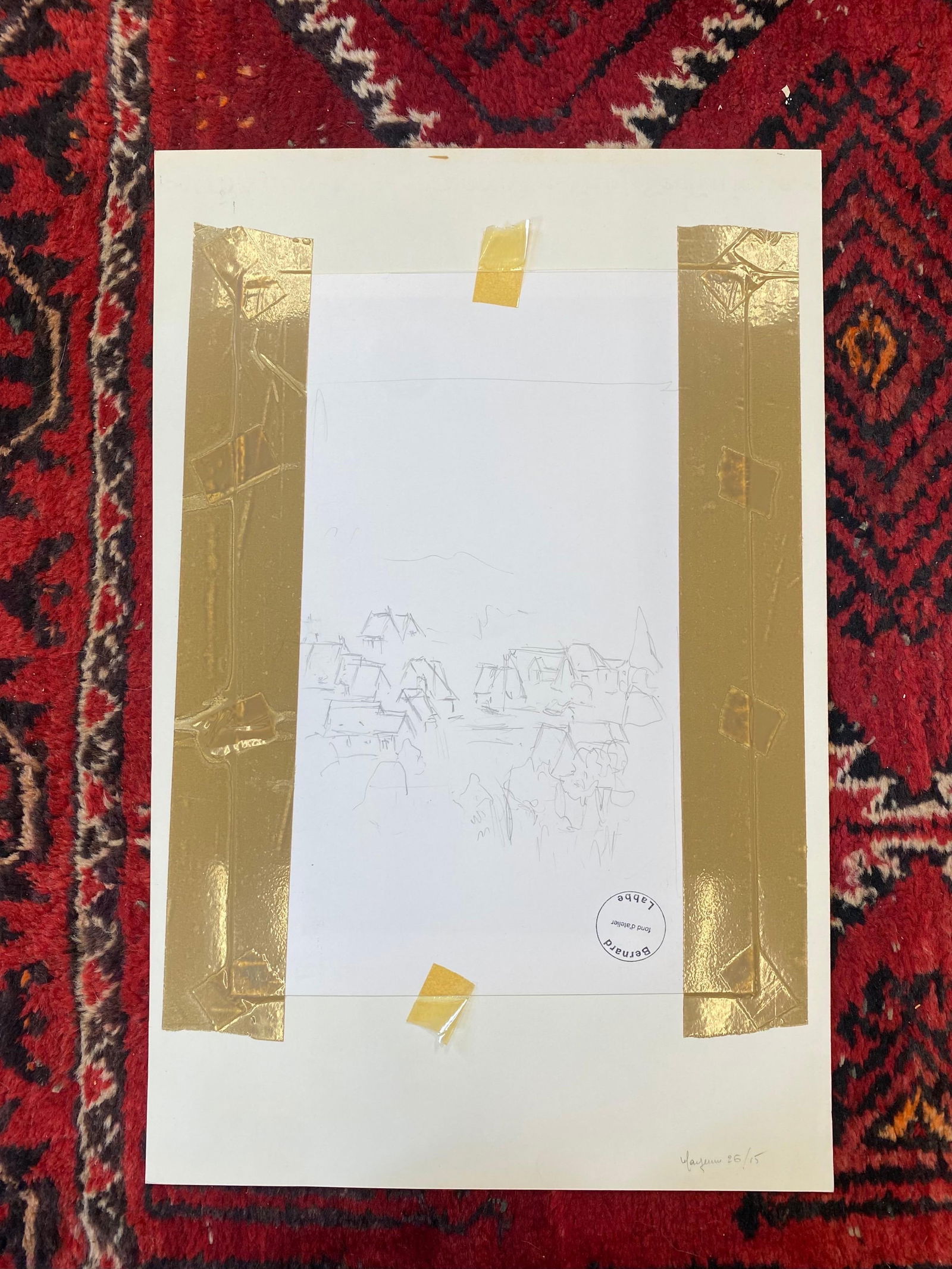 1950's French Modernist/ Cubist Painting Signed, Biro Drawing of French Town, 1950 - 10