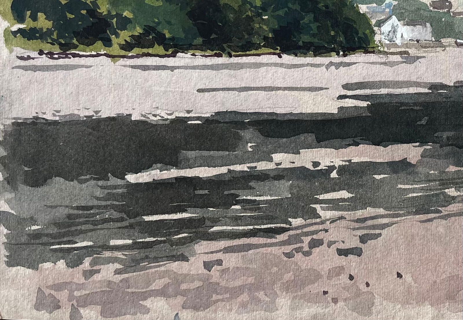 Anthony Herbert; Estuary View with Boats and Hills Distant View of Cardigan from St Dogmaels, 1980 - 8