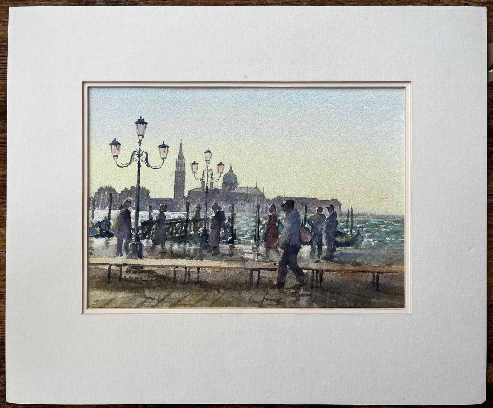 Anthony Herbert; Venice Waterfront Painting With Gondolas And Lampposts Original Watercolour - 6