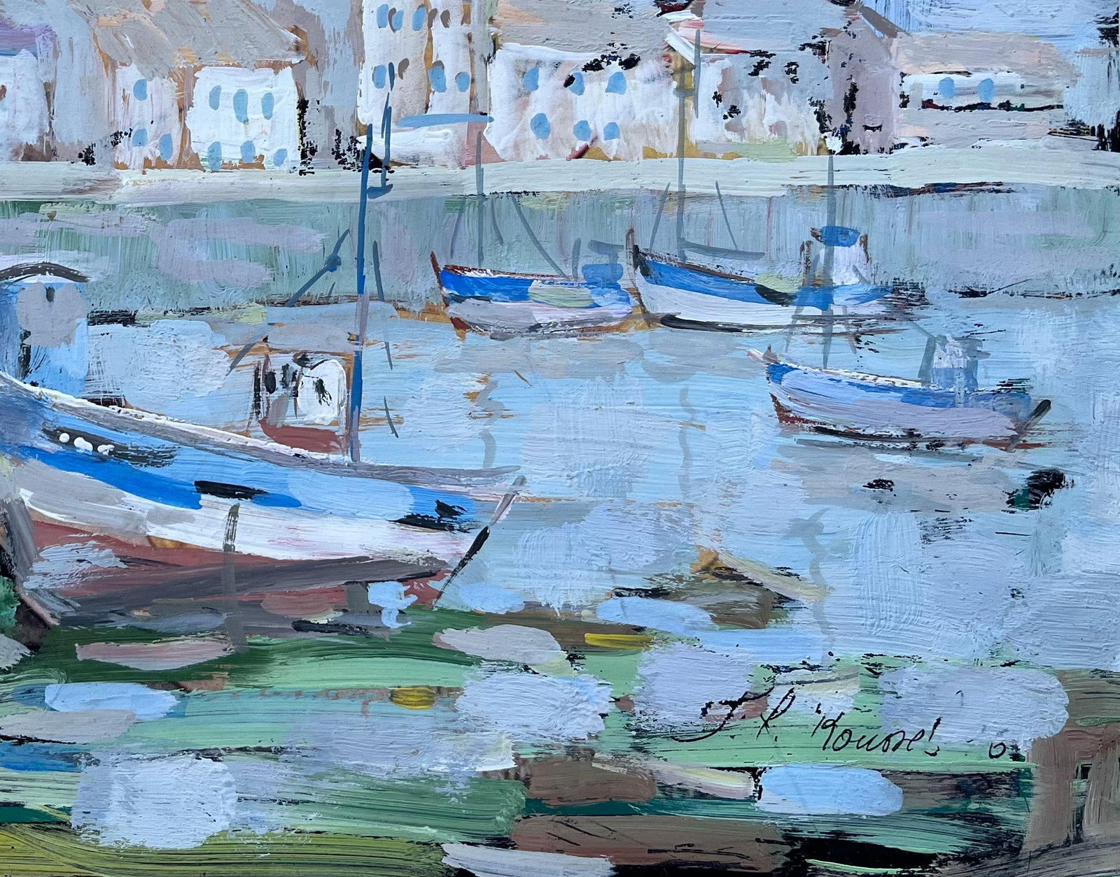 F.T Roussel; Port de Honfleur Harbour Scene with Fishing Boats and Reflections, 1996 - 8