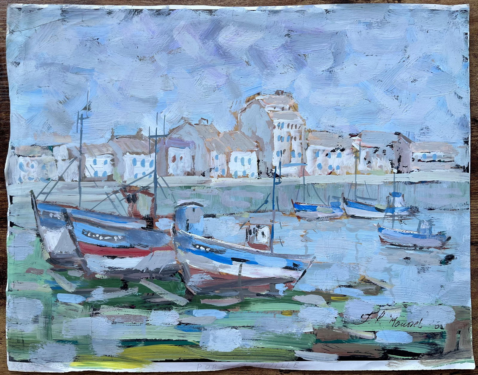 F.T Roussel; Port de Honfleur Harbour Scene with Fishing Boats and Reflections, 1996 - 6