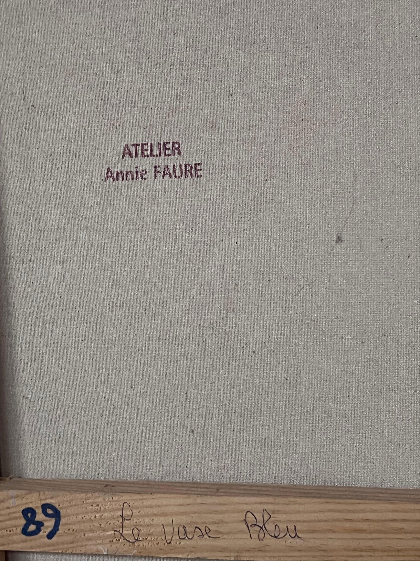 Annie Faure; Bouquet of Red Roses in Blue Vase 20th Century French Oil Painting - 10