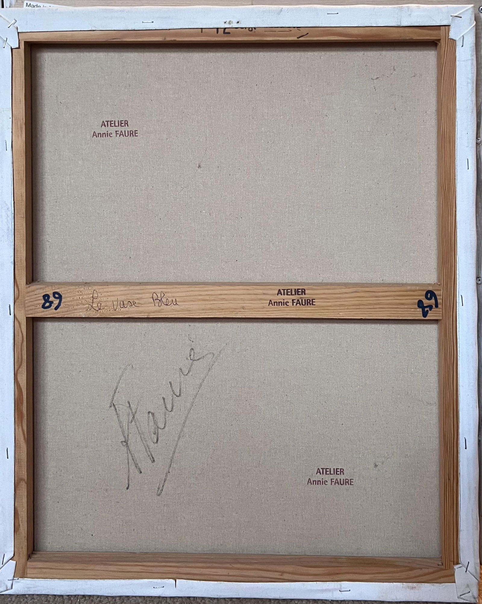 Annie Faure; Bouquet of Red Roses in Blue Vase 20th Century French Oil Painting - 11