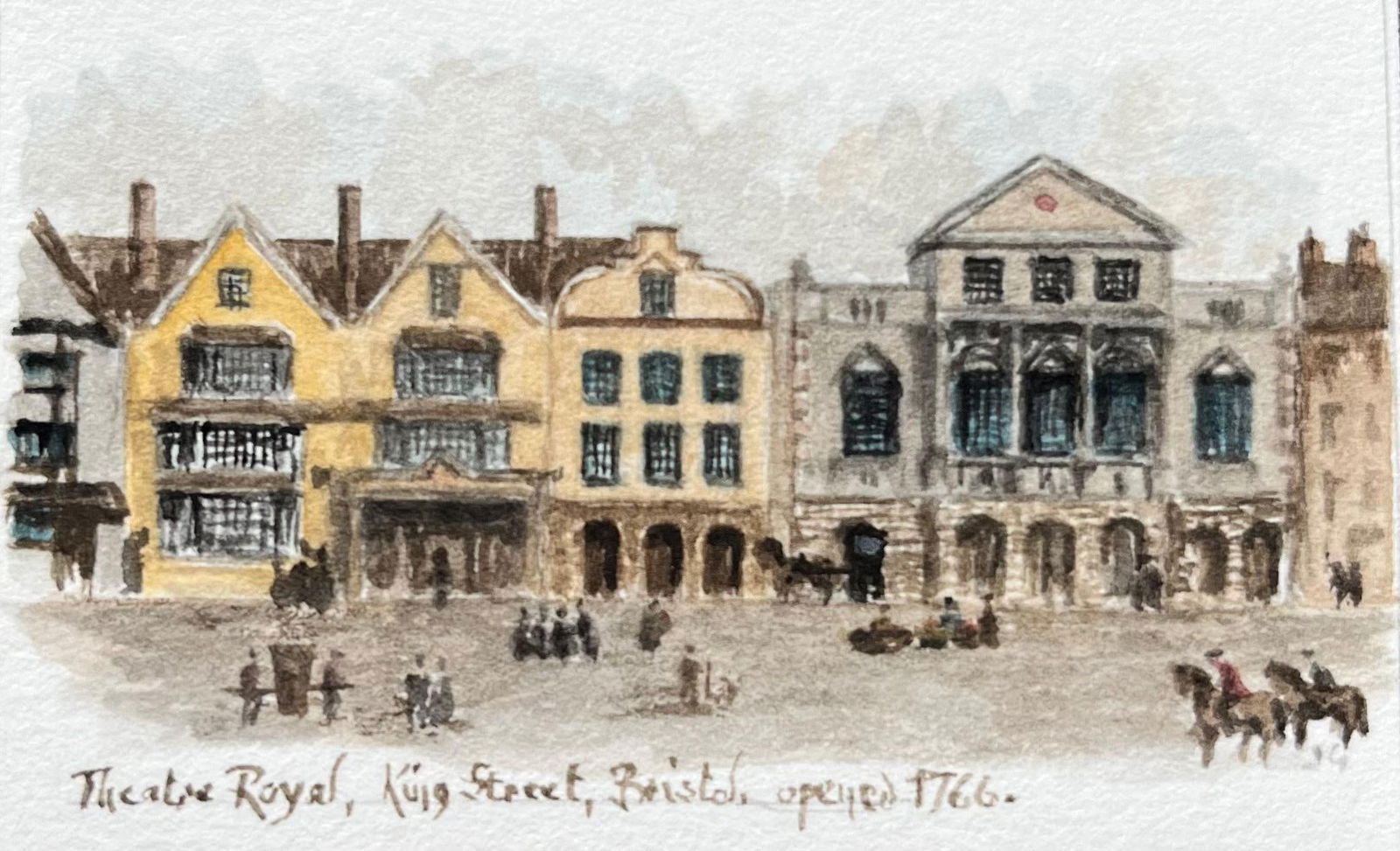 Jack Grunwell; Historic Miniature Watercolor of Theatre Royal on King Street in Bristol - 2