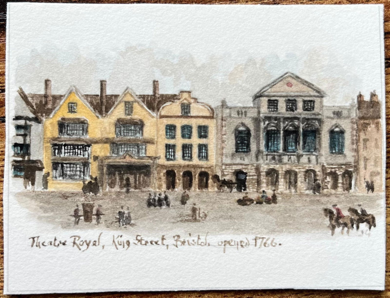Jack Grunwell; Historic Miniature Watercolor of Theatre Royal on King Street in Bristol - 3