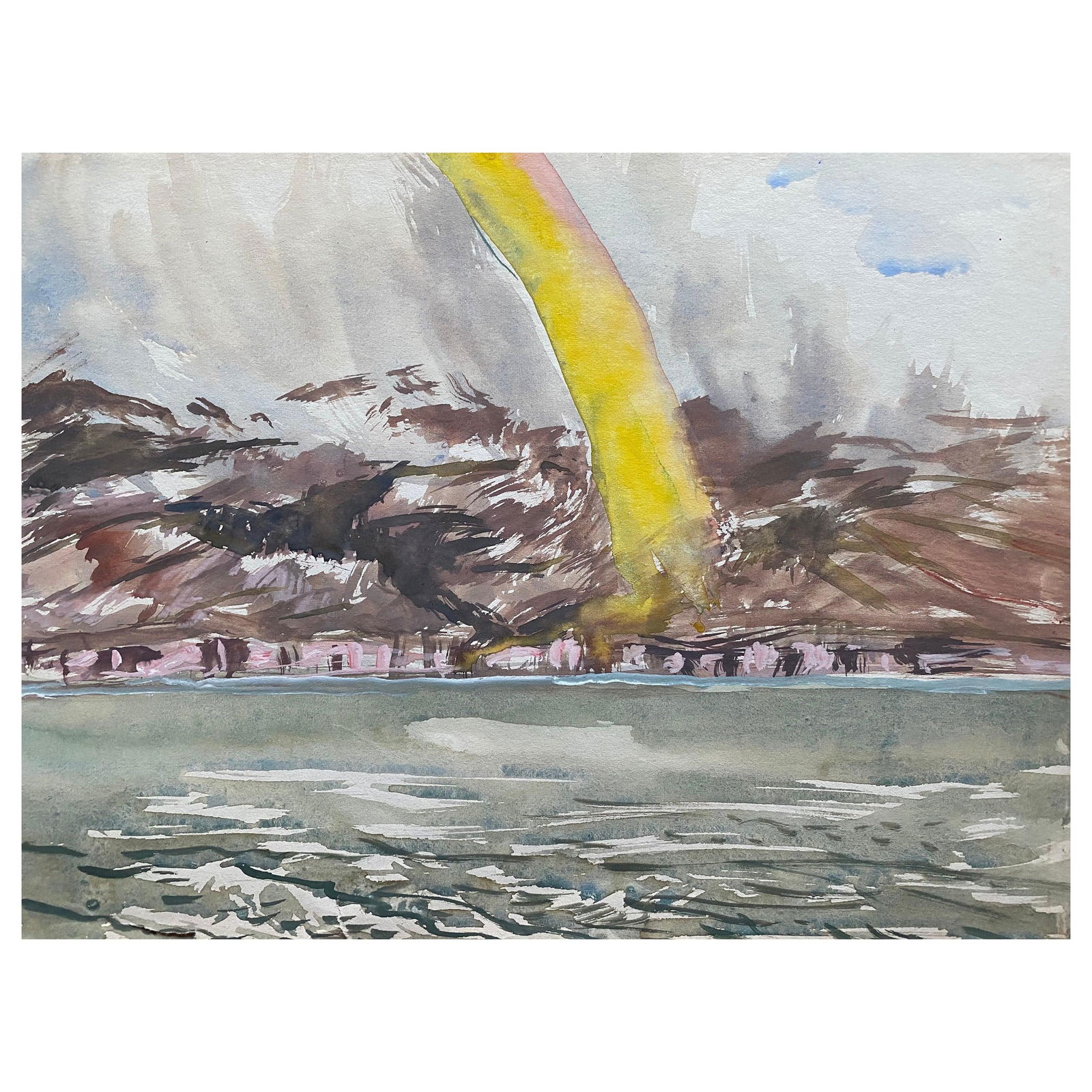 Mid 20th C. Irish Artist Watercolor Painting of Coastal Landscape with Rainbow, circa 1950s - 4