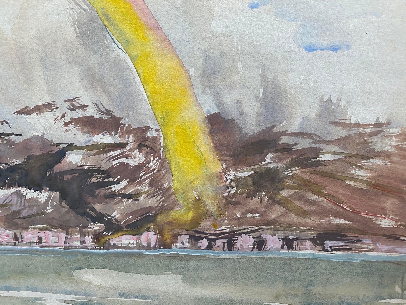 Mid 20th C. Irish Artist Watercolor Painting of Coastal Landscape with Rainbow, circa 1950s - 6