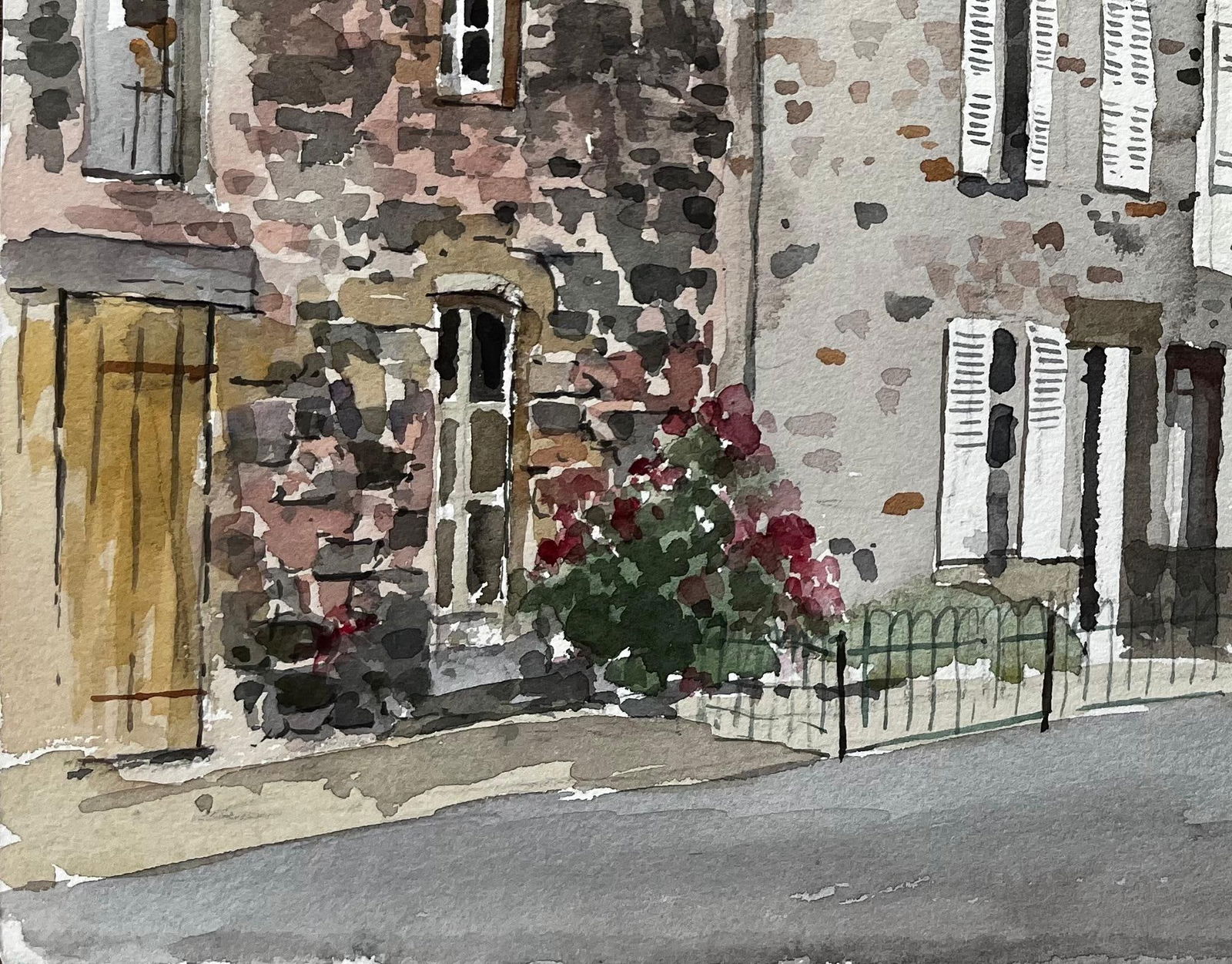 Anthony Herbert; French Street Scene with Bar La Coquille Normandy Style Townhouse Watercolour, 1985 - 6