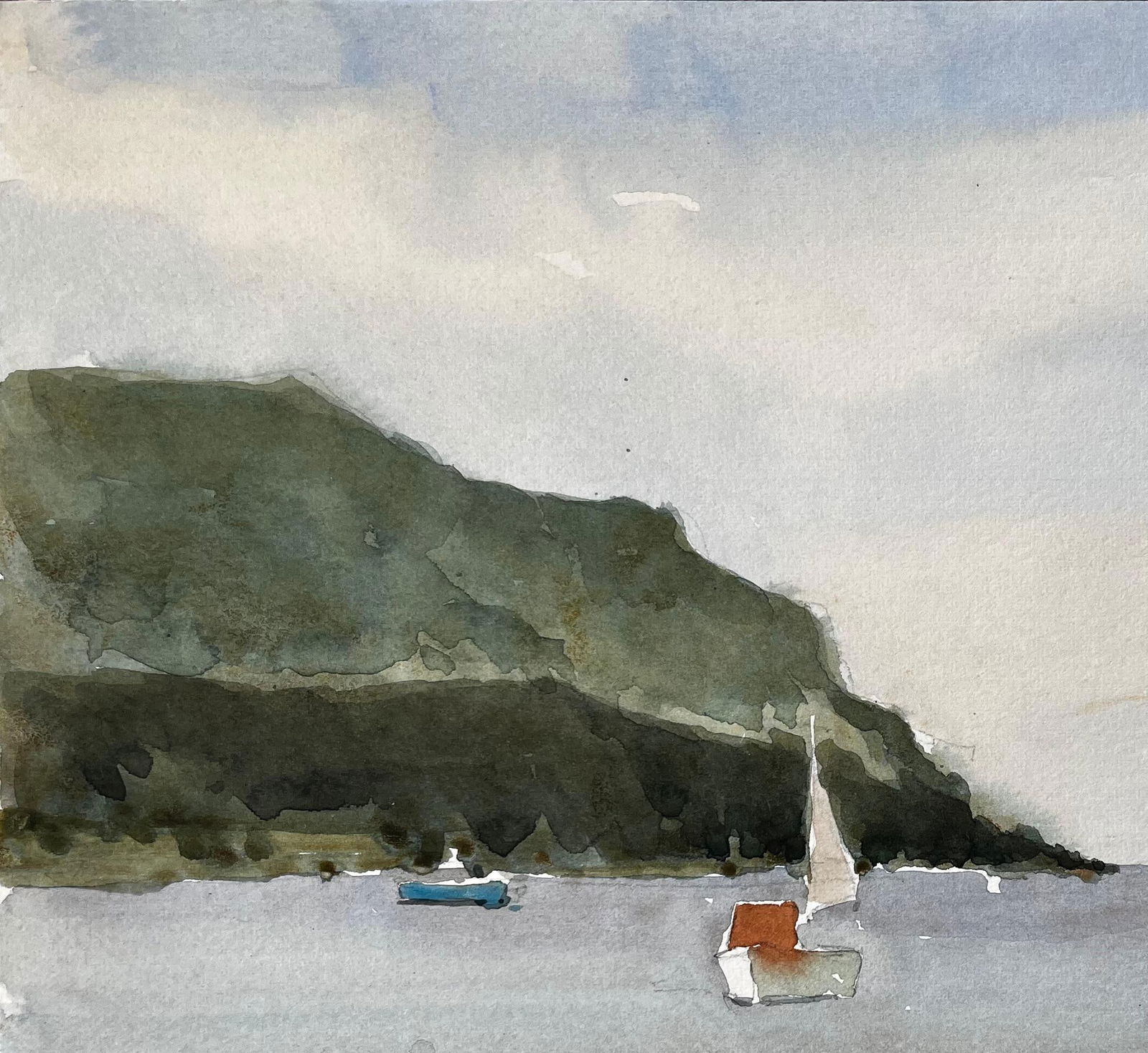 Anthony Herbert; Hope Cove Devon Harbour View with Sailboats and Beach Watercolour Painting 1984, - 8