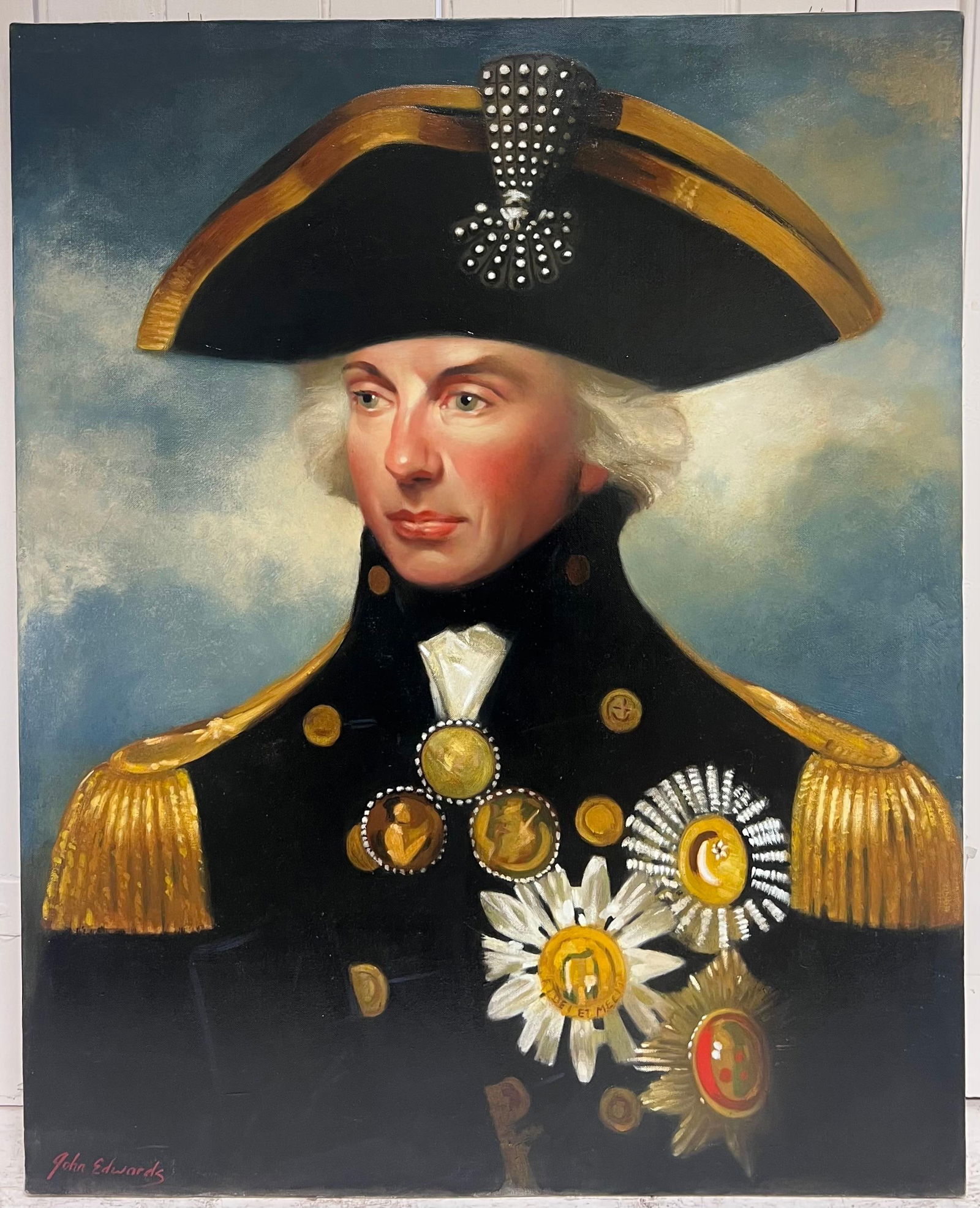 John Edwards; Portrait of Lord Nelson Fine British Oil Painting on Canvas, signed - 5