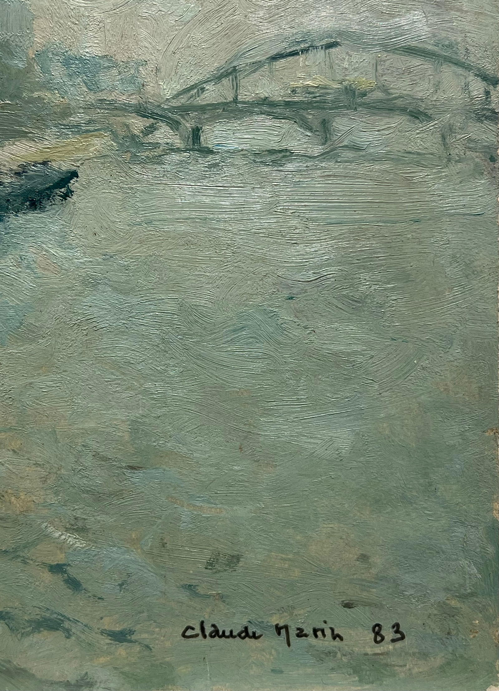 Claude Marin; River Seine Paris Barges Moored on Quay Signed 20thC French Impressionist Oil, 1983 - 5