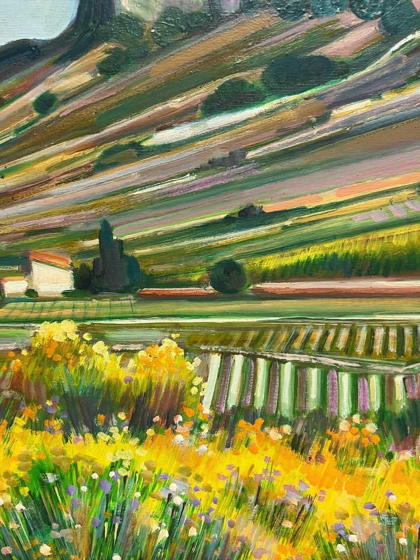 Max Toutain; Golden Green Provence France Landscape Hilltop Village 20th Century Oil Painting - 7