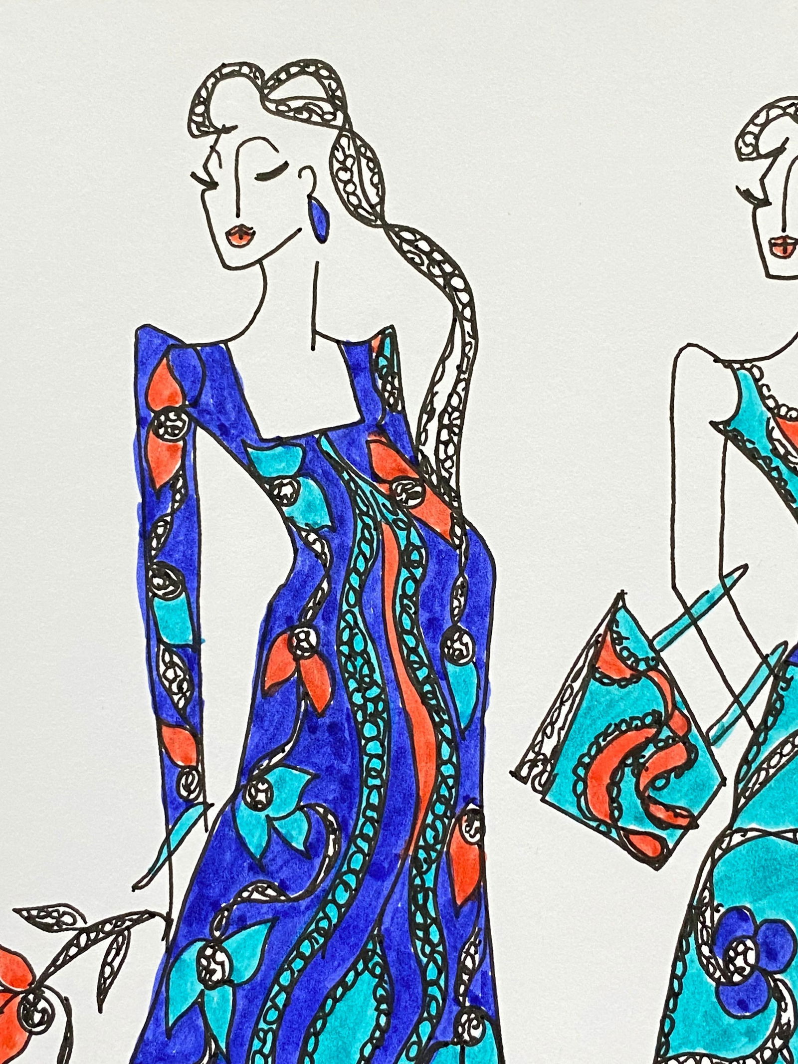 Original Fashion Design Illustration Watercolor Painting Laura Ashley Designer, circa 2000s - 5