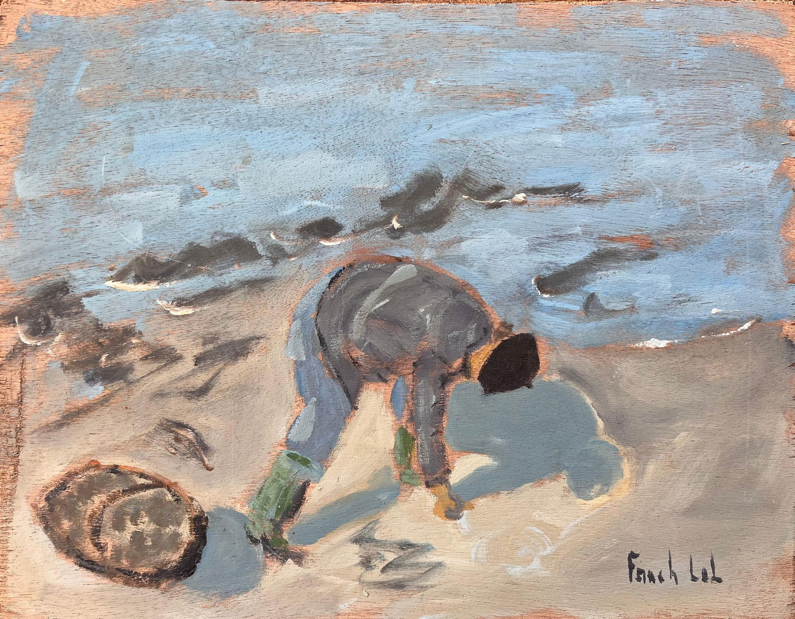 Fanch Lel; Post Impressionist French Coastal Scene of a Clam Digger on the Beach - 15