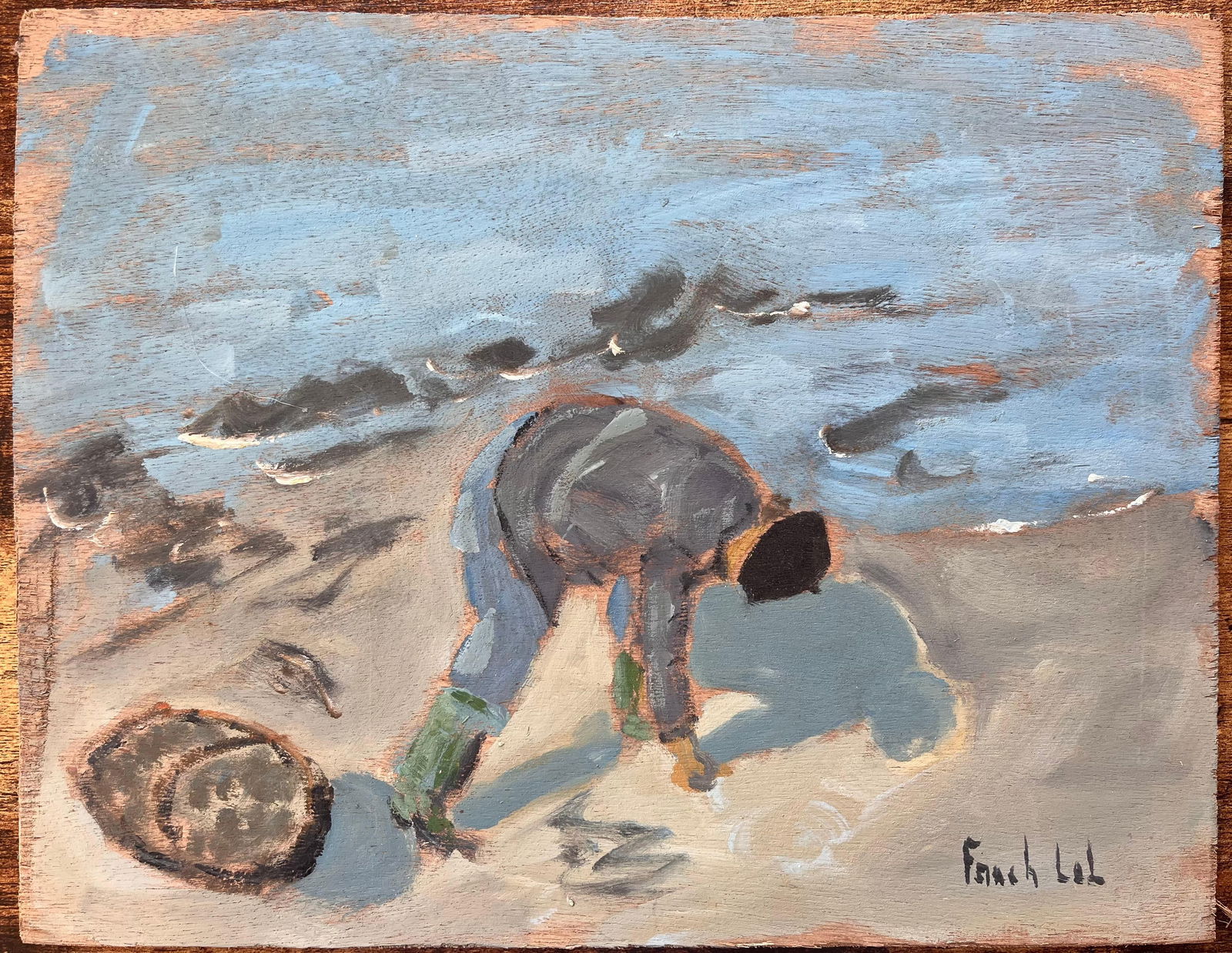 Fanch Lel; Post Impressionist French Coastal Scene of a Clam Digger on the Beach - 8