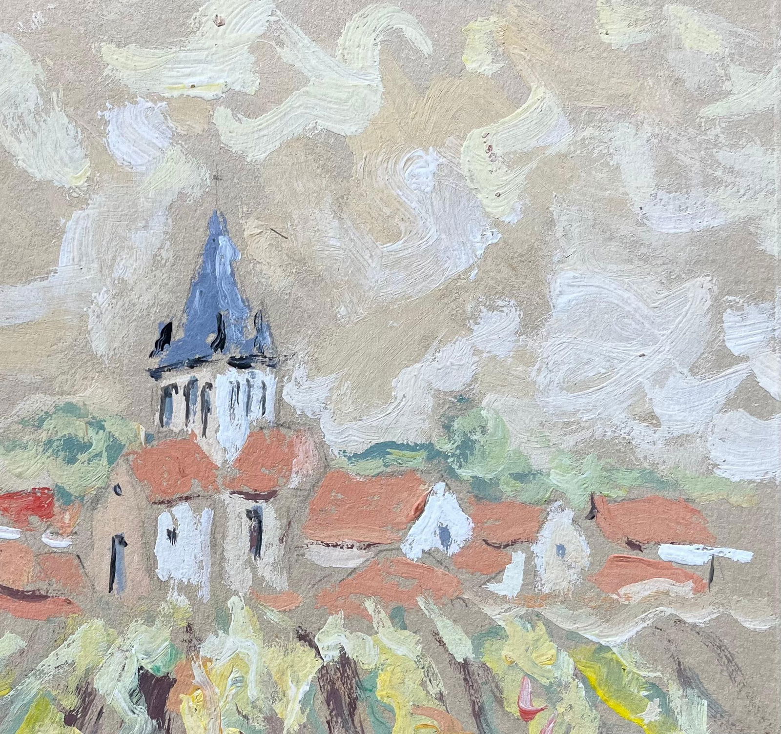 F.T Roussel; French Impressionist Oil Painting of Village Church and Vineyards - 16