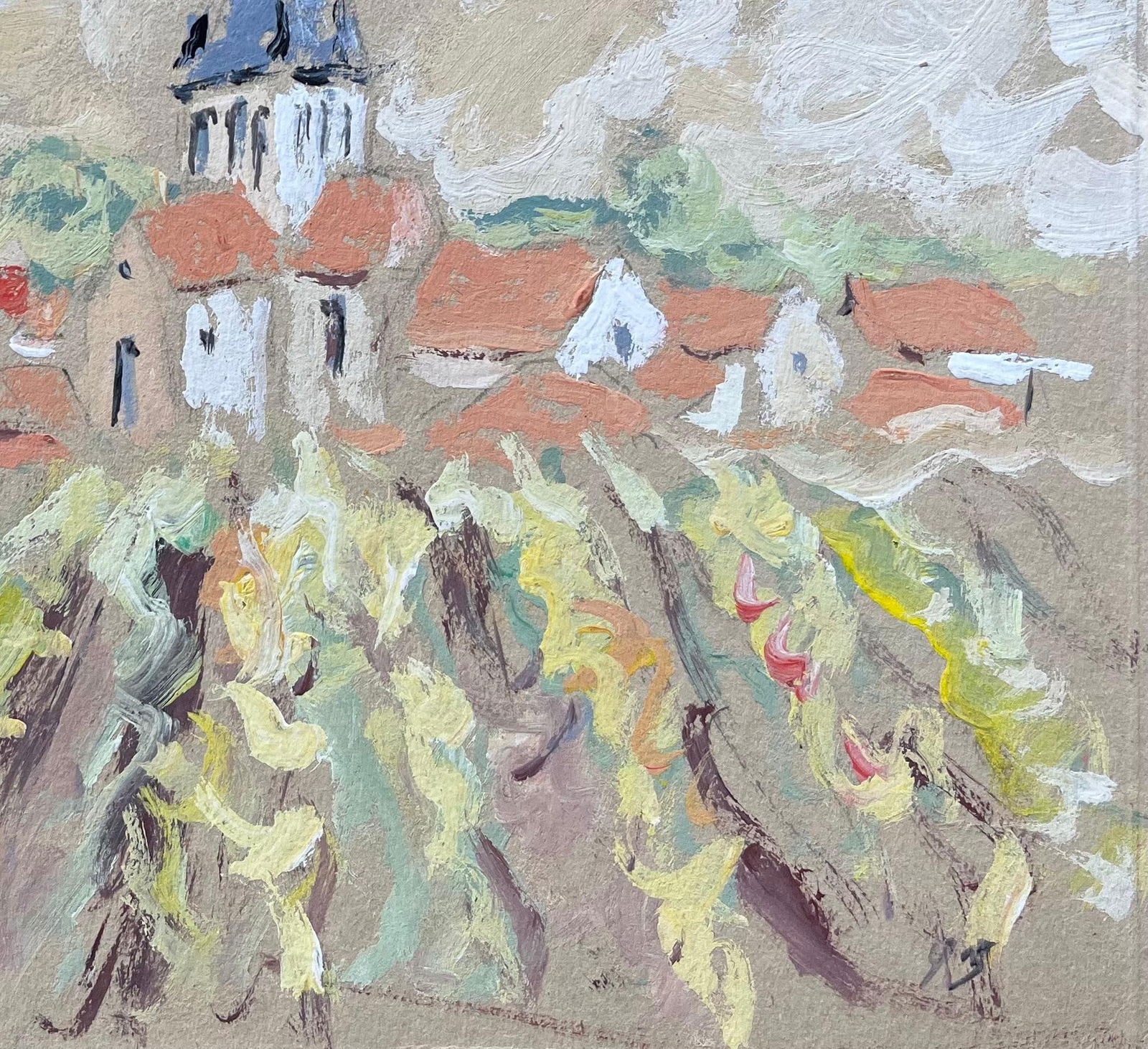 F.T Roussel; French Impressionist Oil Painting of Village Church and Vineyards - 17