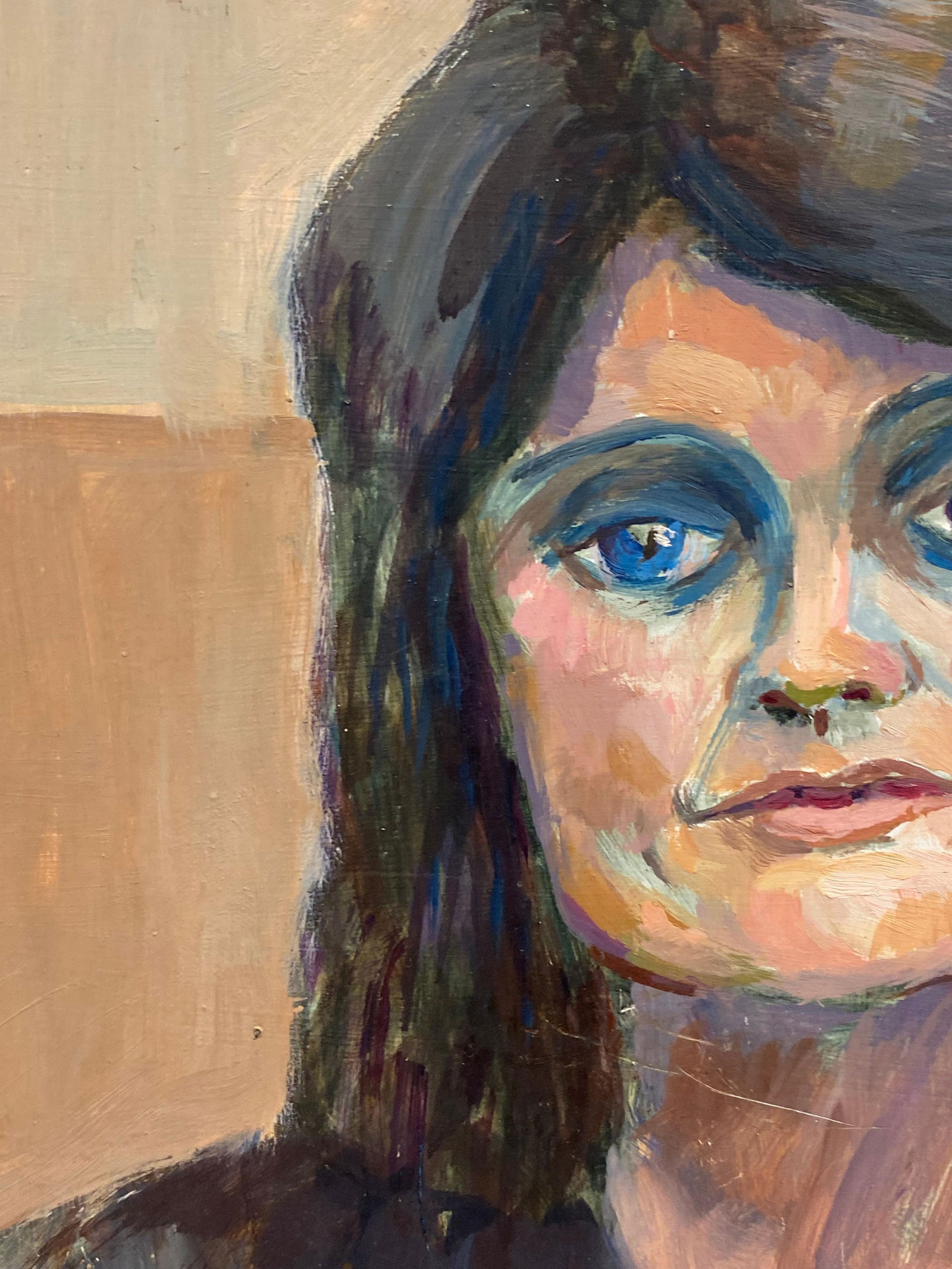 Large 1960's British Portrait of The Lady with Blue Eyes Original Oil Painting, circa 1960s - 7