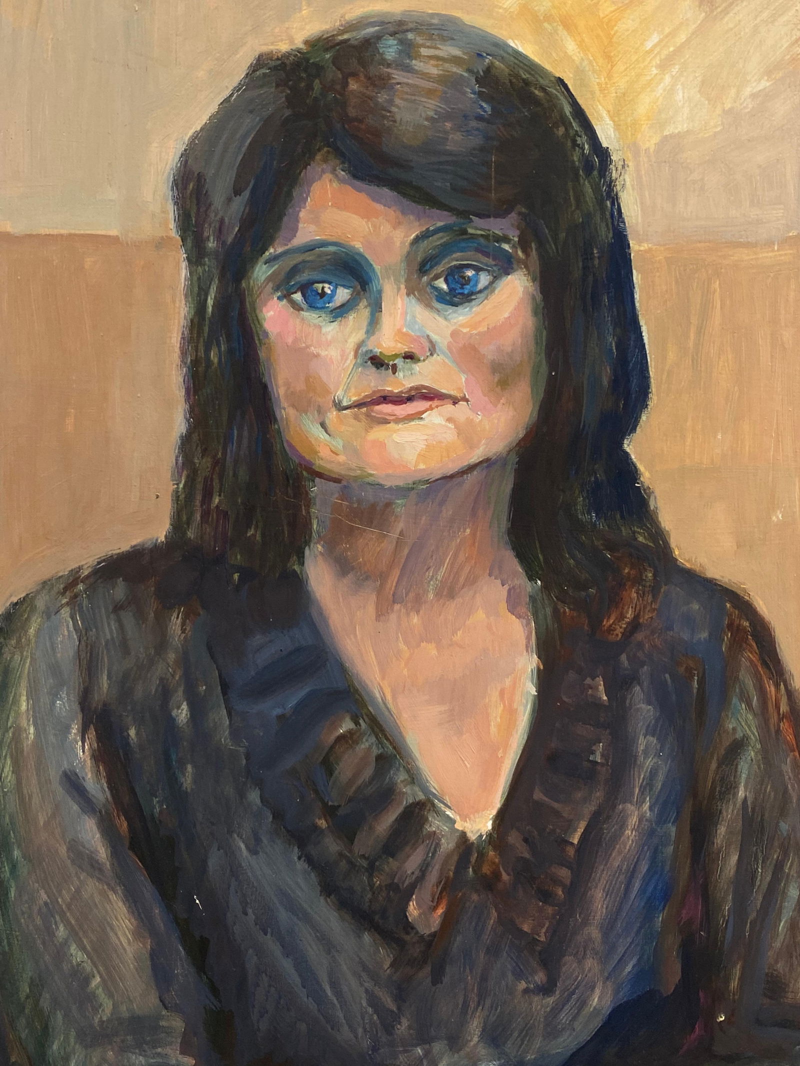 Large 1960's British Portrait of The Lady with Blue Eyes Original Oil Painting, circa 1960s - 5