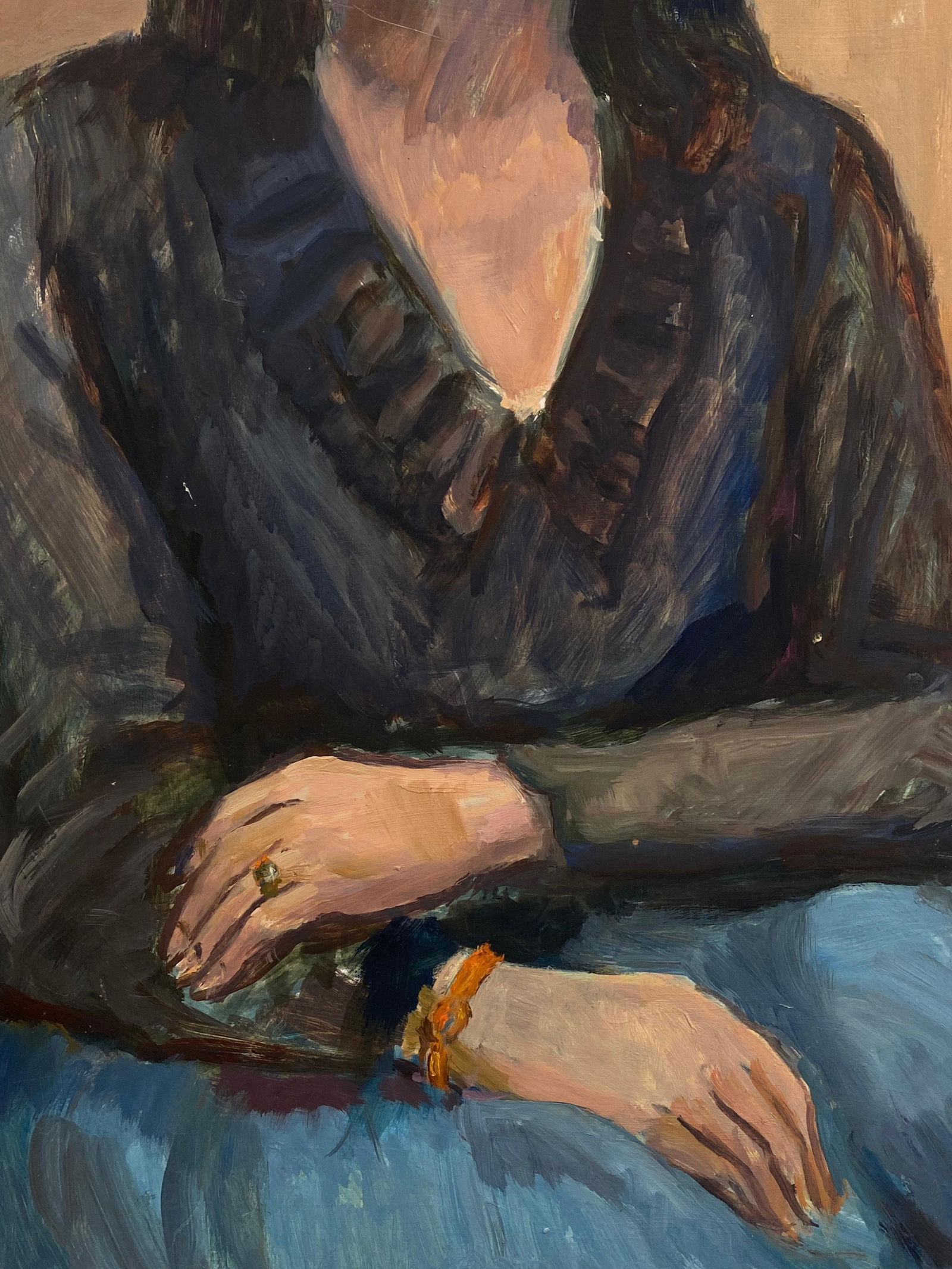 Large 1960's British Portrait of The Lady with Blue Eyes Original Oil Painting, circa 1960s - 6