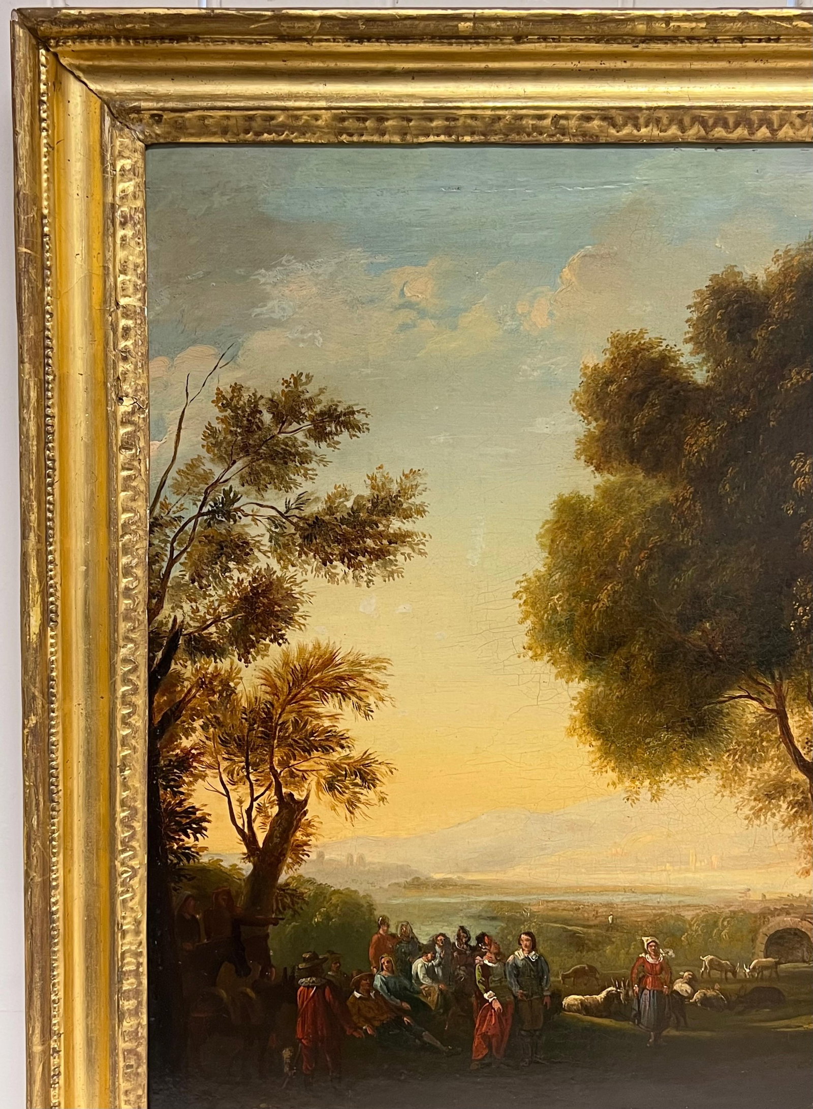 Dutch Old Master; Fine 17th Century Dutch Golden Age Old Master Oil Figures in Classical Landscape - 11