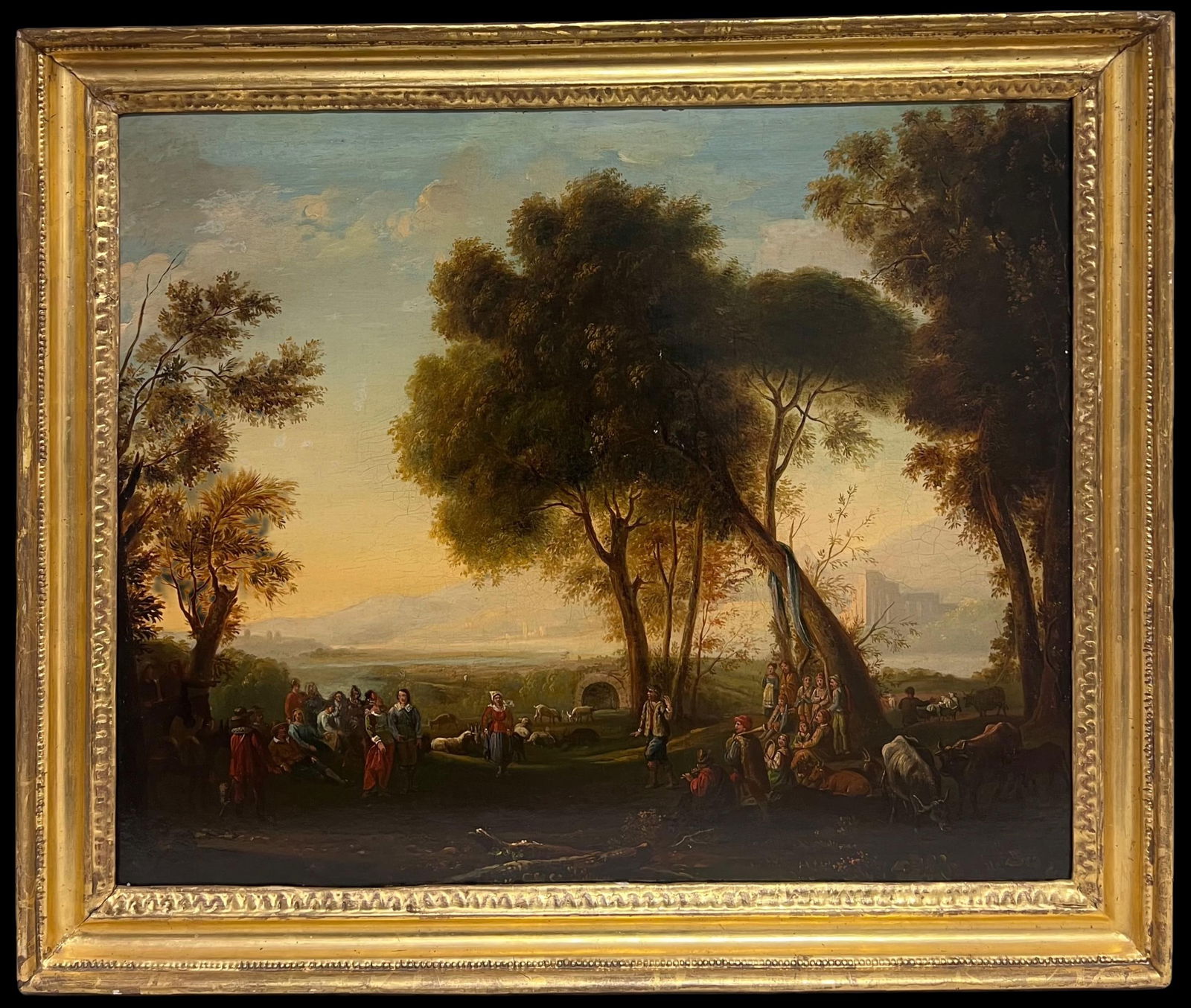 Dutch Old Master; Fine 17th Century Dutch Golden Age Old Master Oil Figures in Classical Landscape - 4