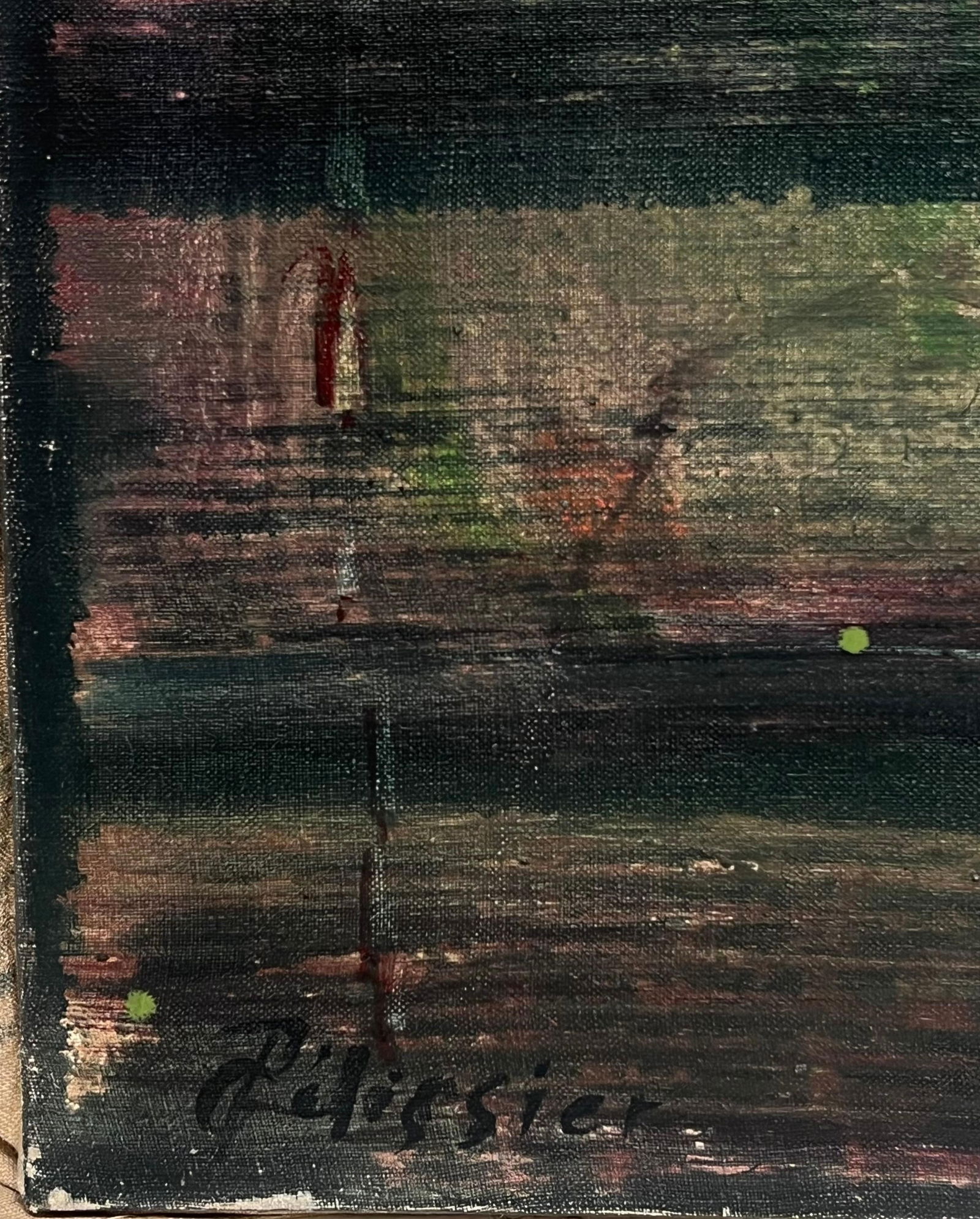 Gilbert Pelissier; Deep Green and Red Dark Abstract French 20th Century Painting, 1986 - 10