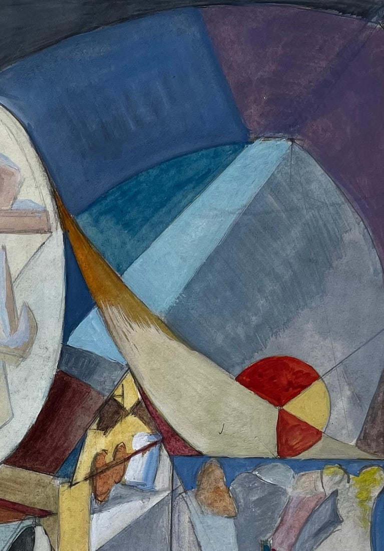 Guy Nicod; Cubist French Abstract Interior Scene With Figures Table And Geometric Shapes - 9