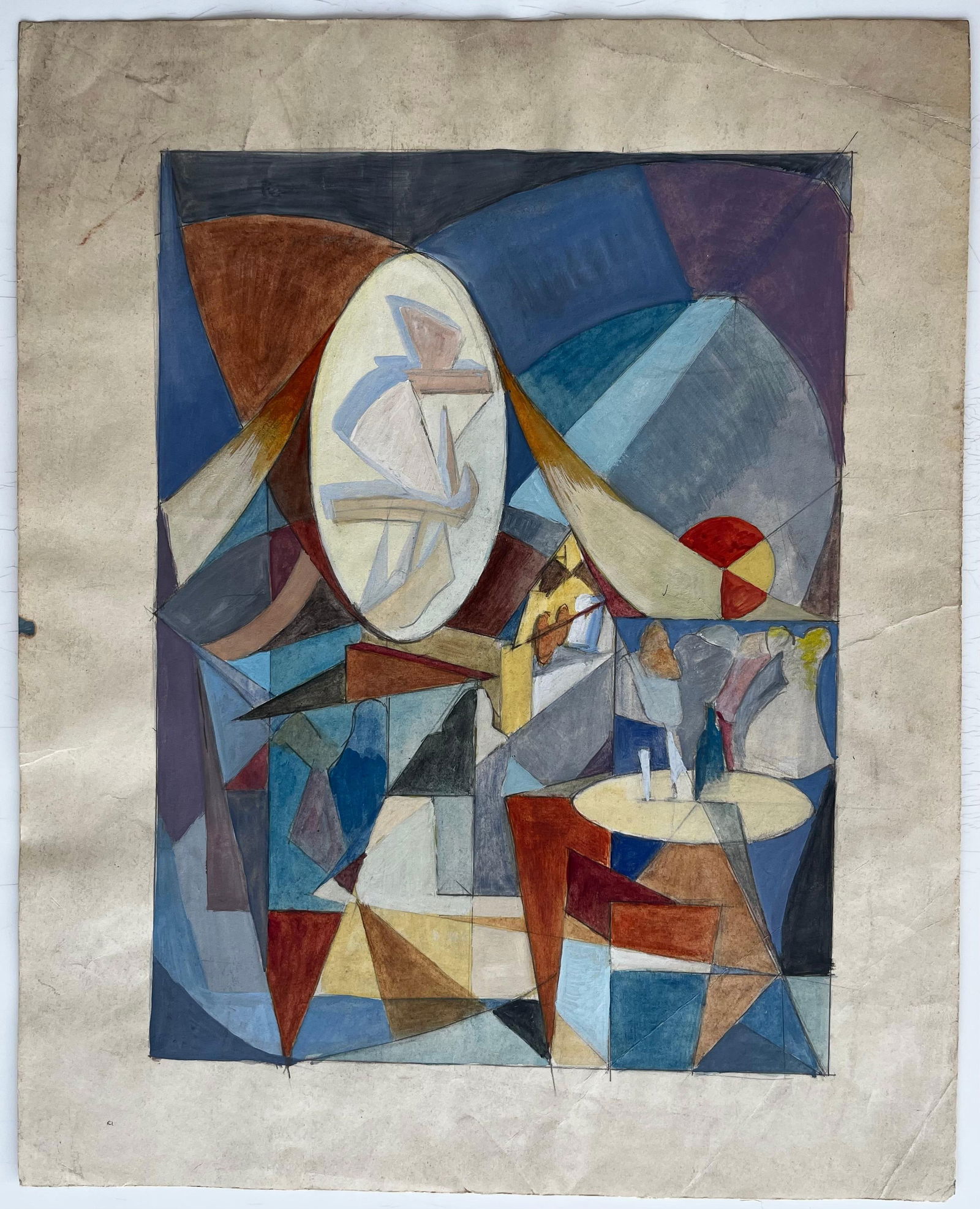 Guy Nicod; Cubist French Abstract Interior Scene With Figures Table And Geometric Shapes - 5