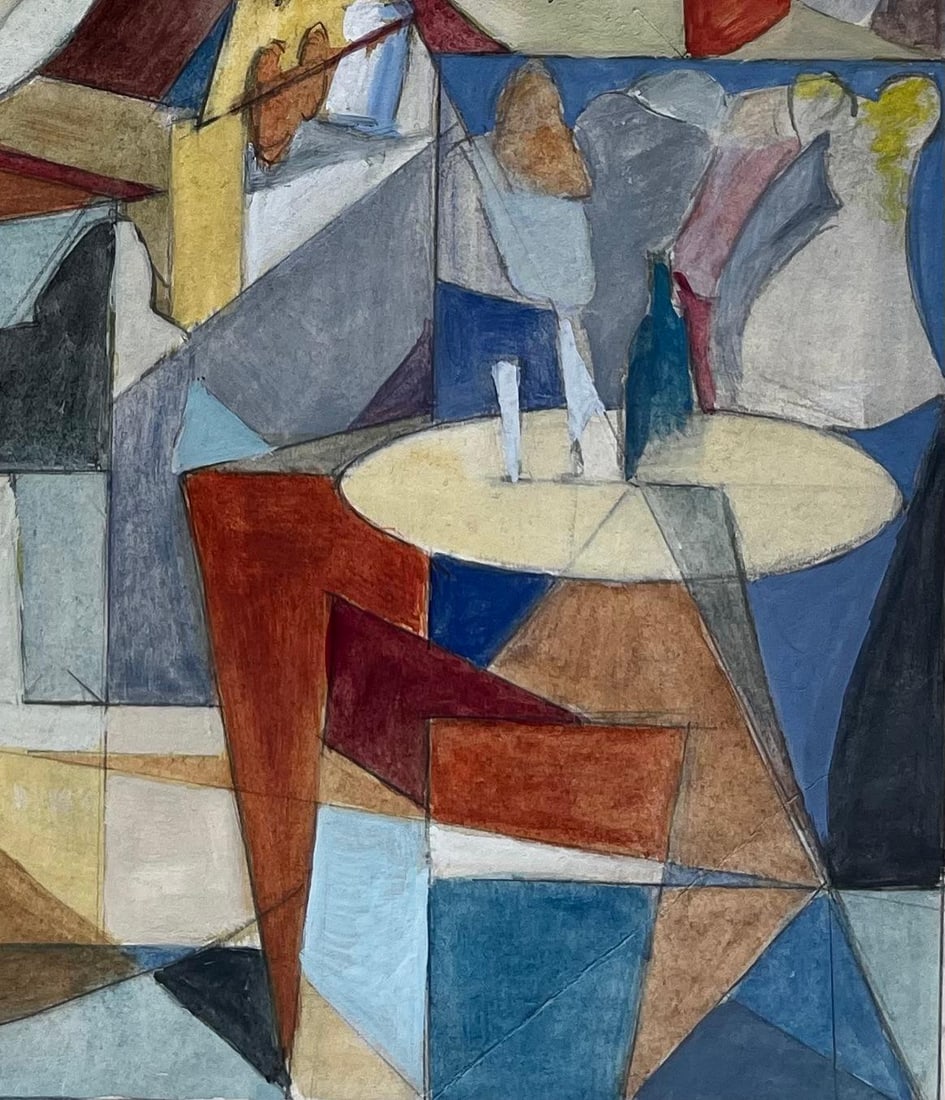 Guy Nicod; Cubist French Abstract Interior Scene With Figures Table And Geometric Shapes - 6