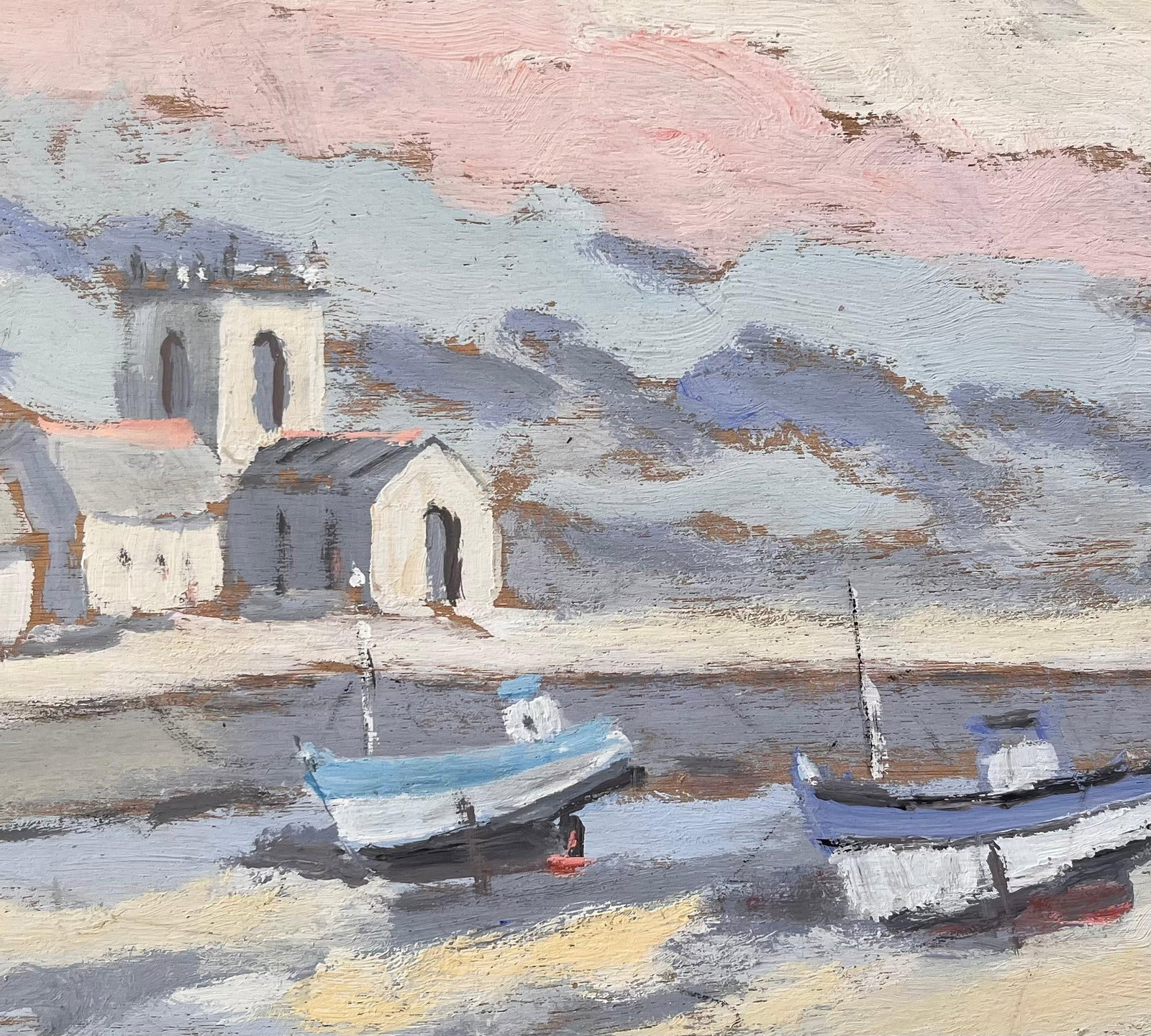 Fanch Lel; Coastal Church and Fishing Boats in Morning Light with Pink Sky, 1996 - 13