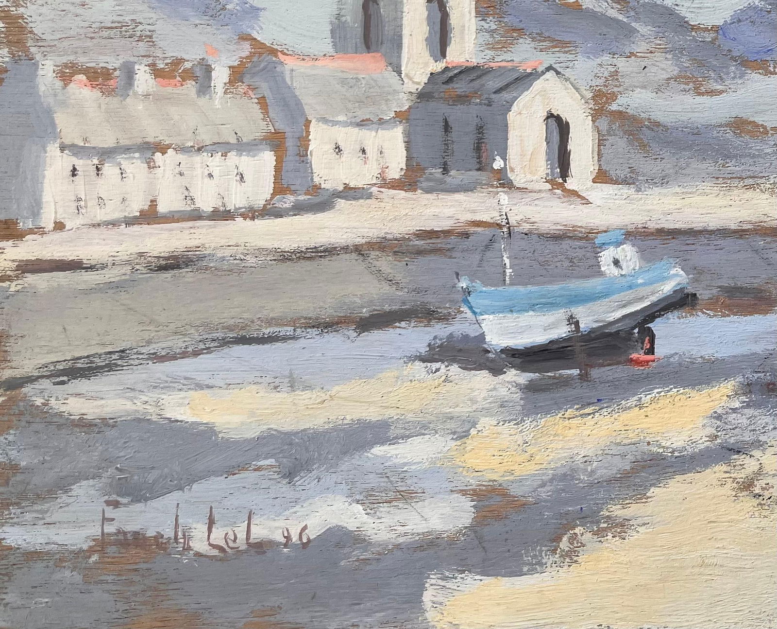 Fanch Lel; Coastal Church and Fishing Boats in Morning Light with Pink Sky, 1996 - 2