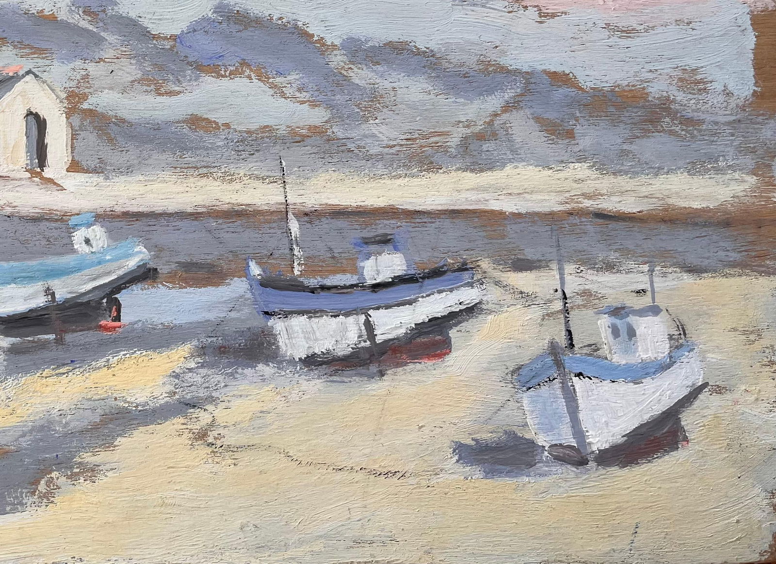 Fanch Lel; Coastal Church and Fishing Boats in Morning Light with Pink Sky, 1996 - 3