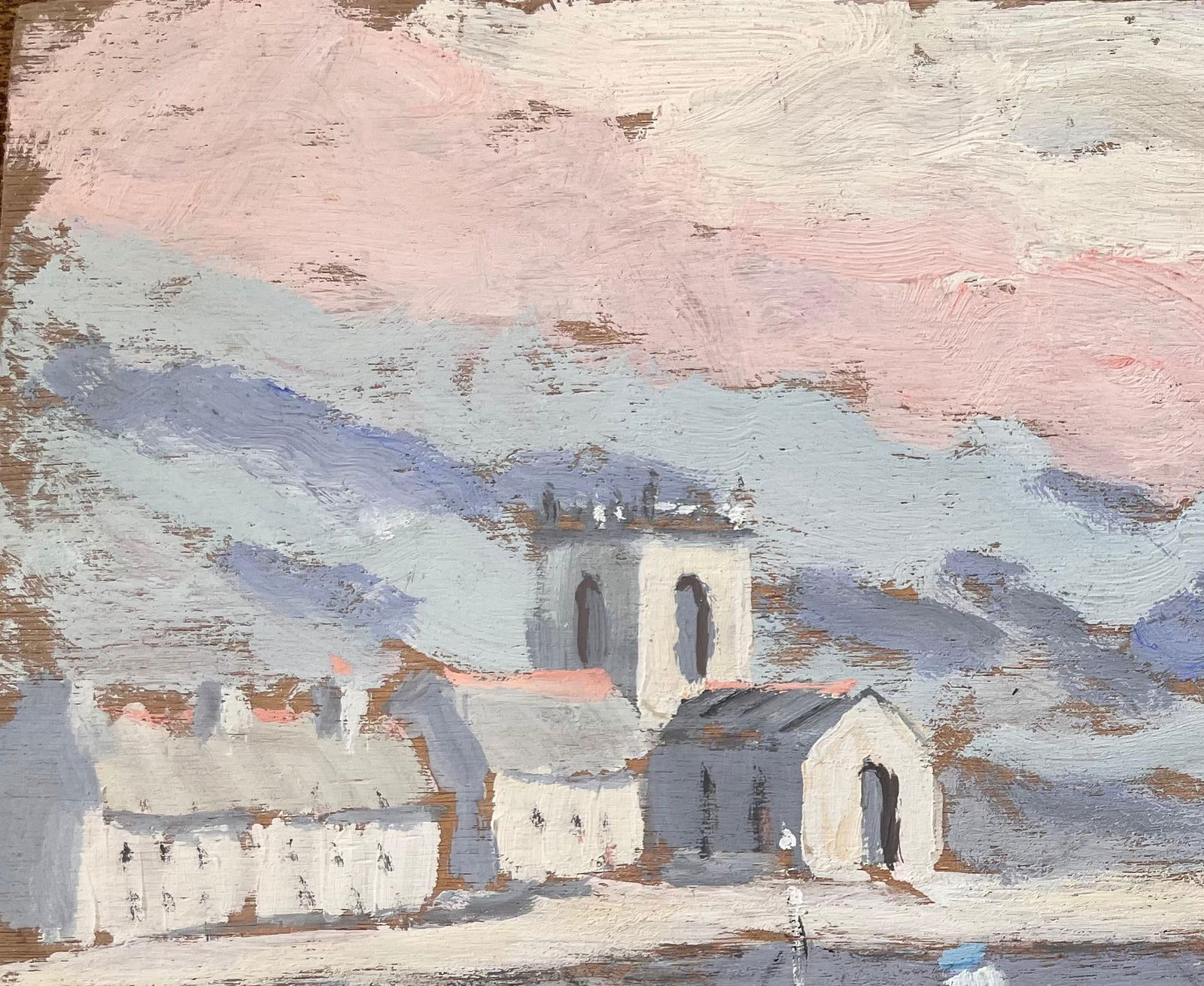 Fanch Lel; Coastal Church and Fishing Boats in Morning Light with Pink Sky, 1996 - 9