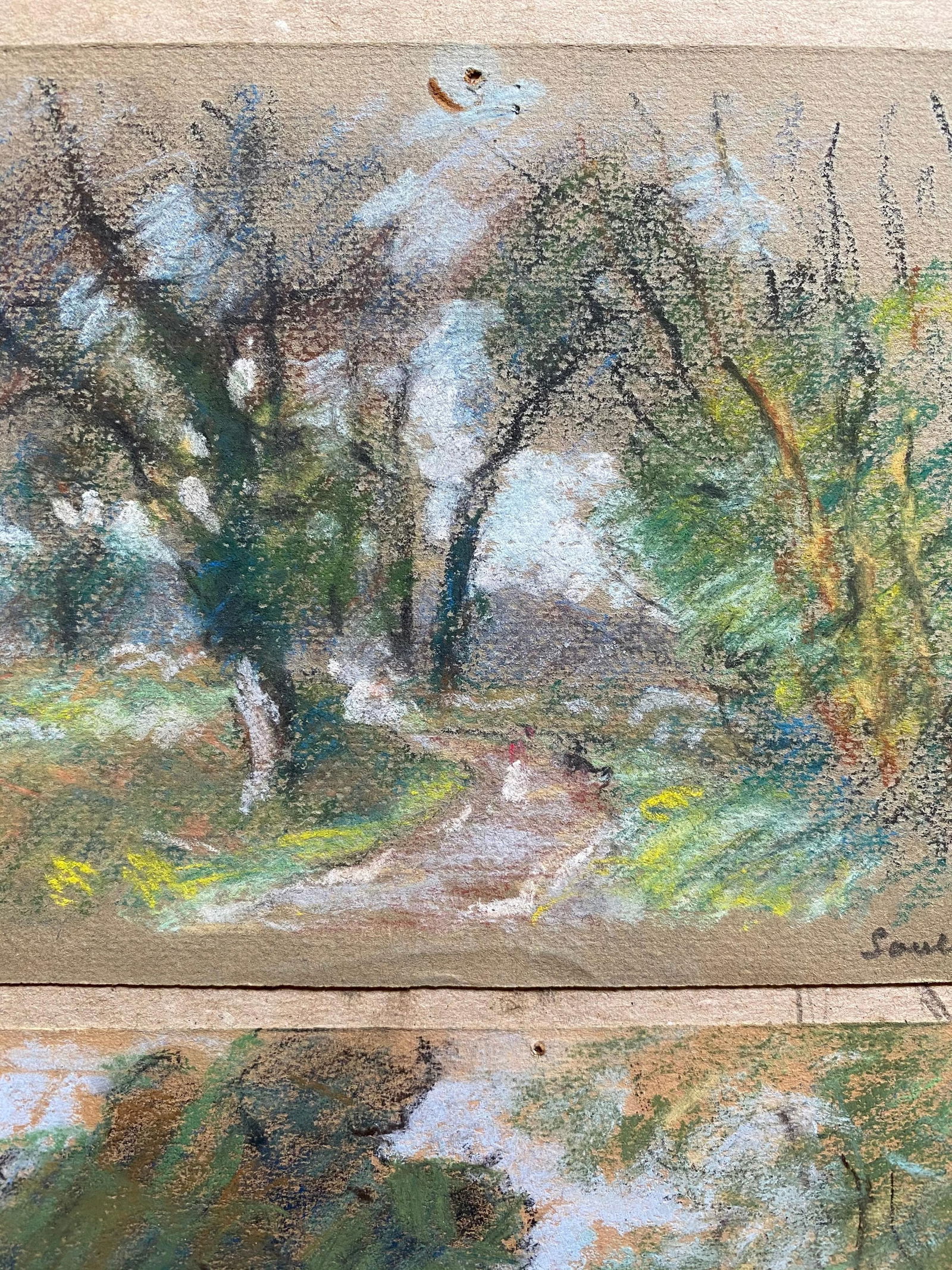 Two Antique Pastel French Impressionist Paintings Sunlit Landscapes, circa 1900s - 9