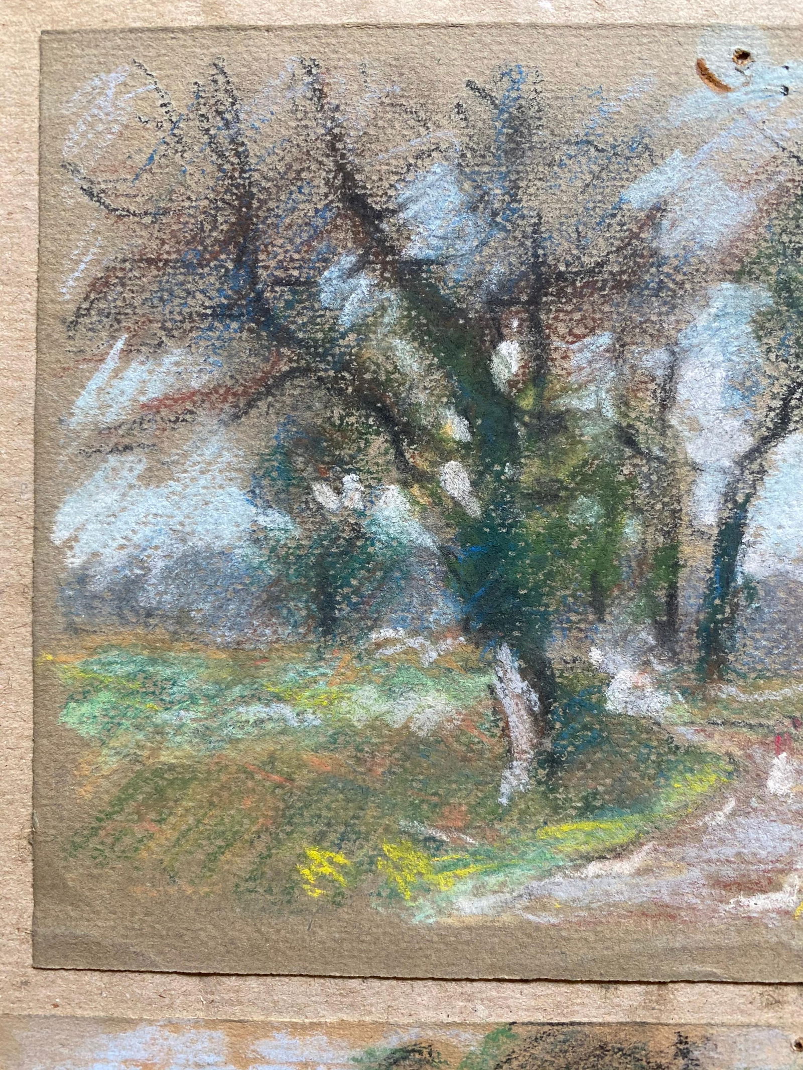 Two Antique Pastel French Impressionist Paintings Sunlit Landscapes, circa 1900s - 2