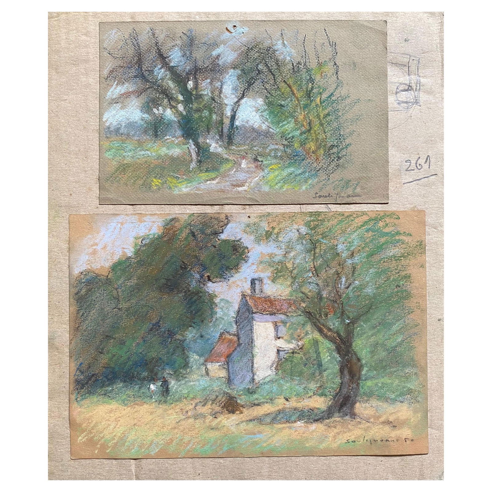 Two Antique Pastel French Impressionist Paintings Sunlit Landscapes, circa 1900s - 4